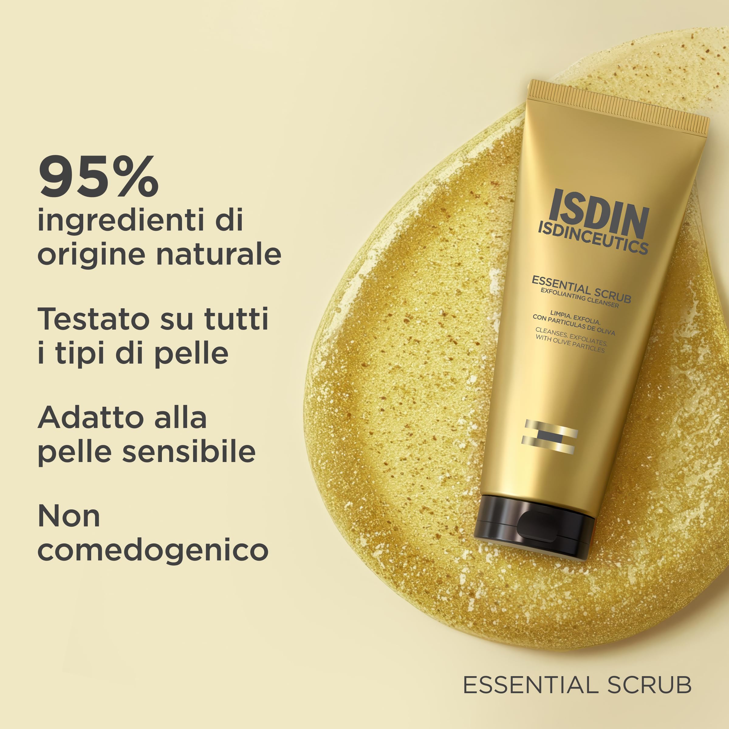 ISDIN Isdinceutics Essential Scrub (100 g) | Gel Detergente Viso Esfoliante | Deterge ed Esfolia per una Pelle Rinnovata | Aiuta a Diminuire l'Aspetto dei Pori | Adatto a Tutti i Tipi di Pelle