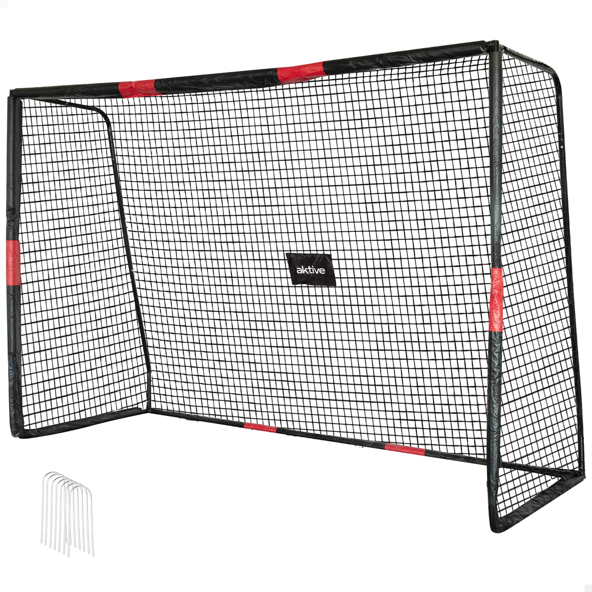 AKTIVE 54305 Fußballtor aus Stahl, Gestell abnehmbar, einfach zu montieren, 300 x 120 x 200 cm, mit Netz aus Polyester, inklusive 7 Heringen zur Befestigung, robust und leicht, optimal zum Training