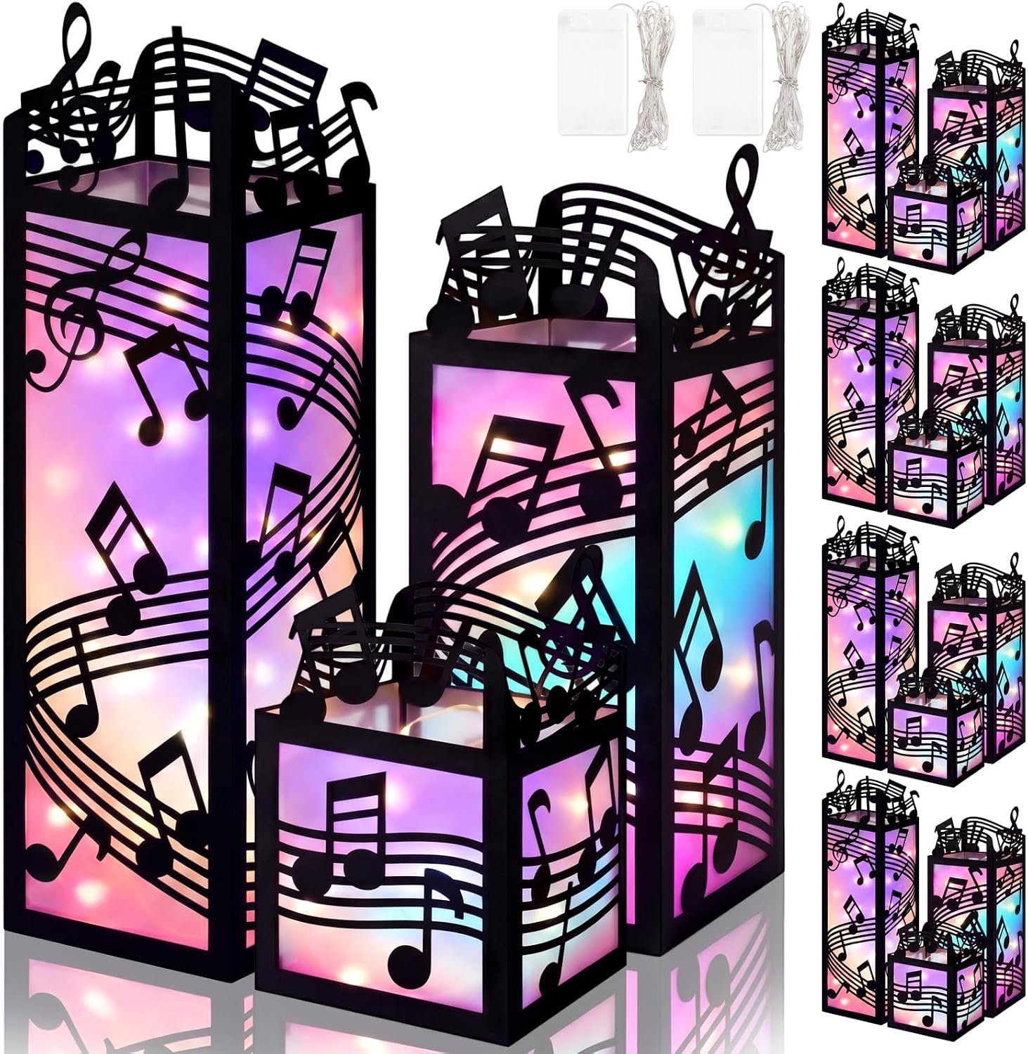 15pcs Music Party Table Centerpieces Decorations – Neon Paper Musical Notes Boxes with Lights for Western, Cowboy, Rock Birthday, Classroom, Retro Dining Room Decor