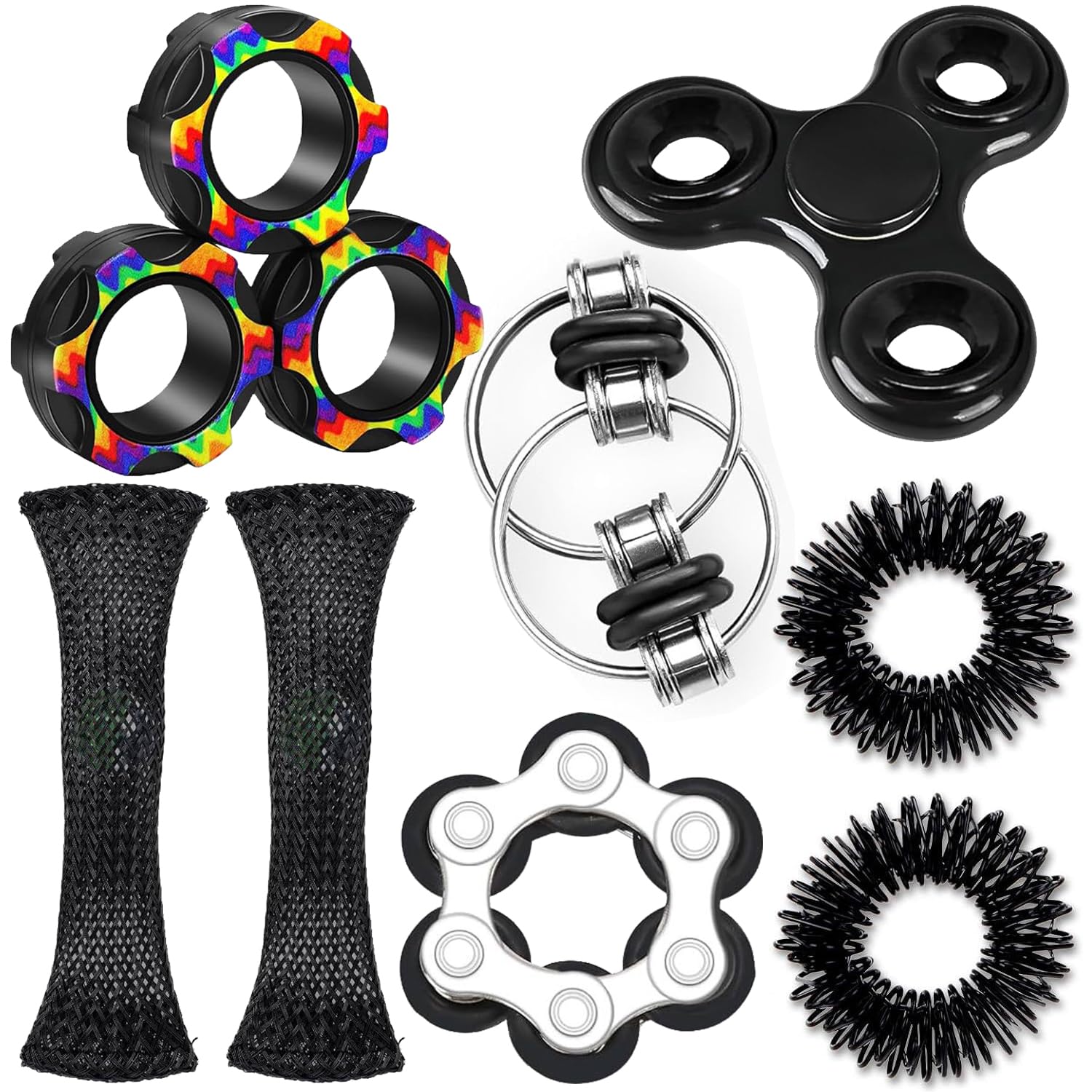 Spiritzohic C 8Pcs Fidget Toy Pack, Sensory Toy For Adults Kid, Stress Anxiety Relief Toys, Sensory Fidget, Stress Reduce Fidgets, Finger Toys Killing Time Stretch Band Stress-Relief Spinner For Adhd, Add, Autism-A