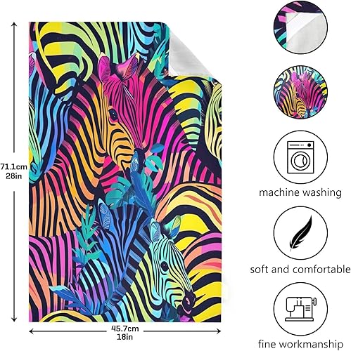 Miniatura 3 de GAIREG Retro Neon Zebra Rags and Towels Set, 28x18 Absorbent Soft Kitchen Towels