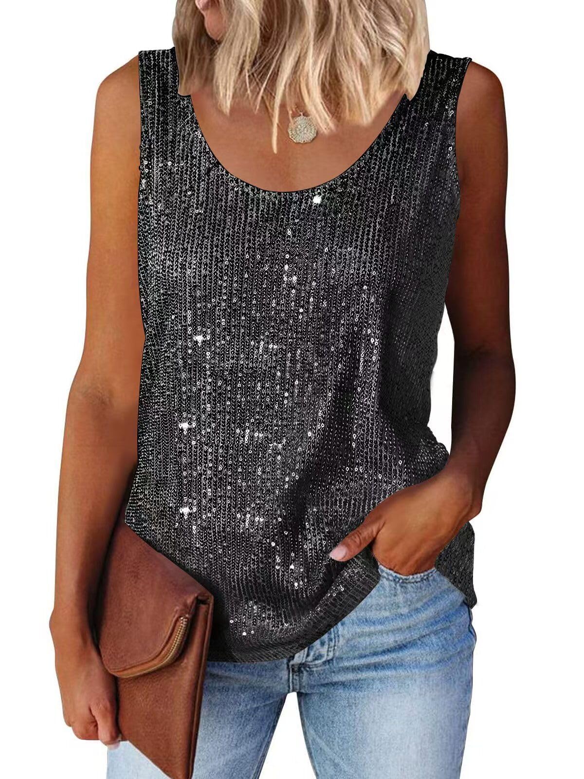 Suncife Ärmelloses Damen-Top mit Pailletten, glitzerndes Oberteil