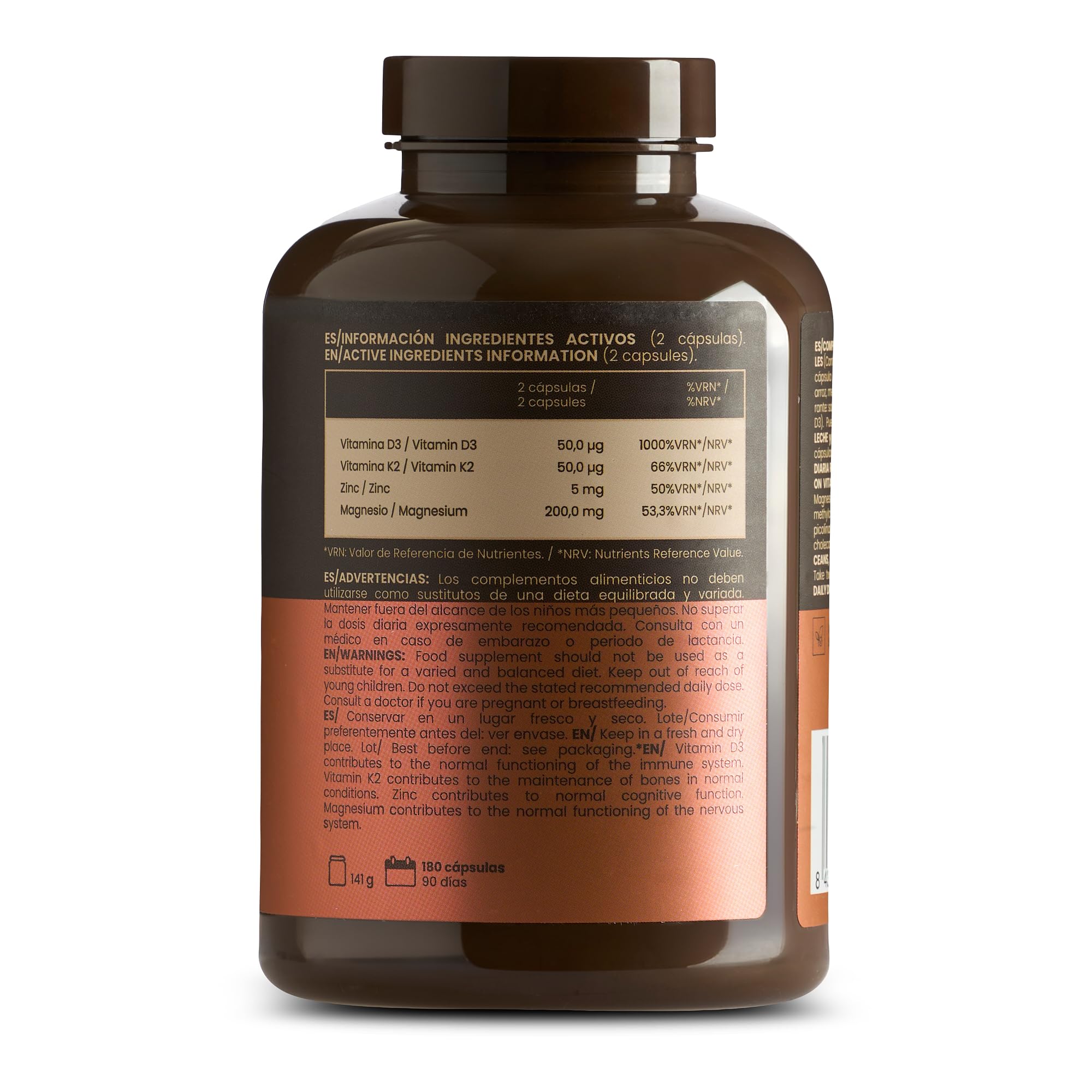 Grow Wellness - Immune D3 Vitamina D3 y K2 con Zinc y Magnesio, 180 Cápsulas
