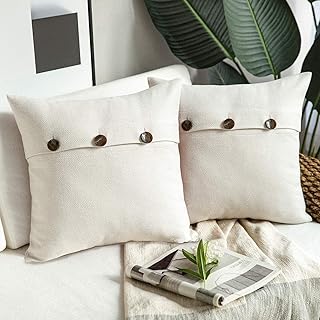 Sponsored Ad - Phantoscope Farmhouse Throw Pillow Covers Triple Button Vintage Linen Decorative Pillow Cases for Couch Bed...
