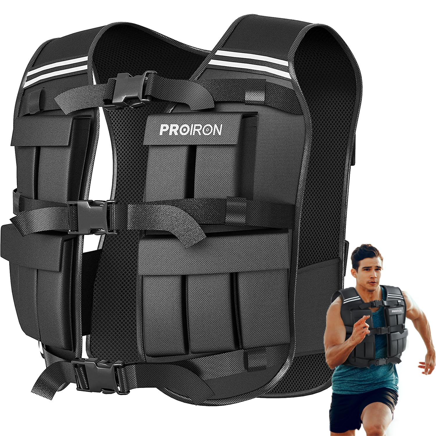 PROIRON Adjustable Weighted Vest, 20 Weight Packs, Weight Jacket Men Women with Reflective Stripe for Running Strength Training Workout Jogging Walking Home Gym Fitness Cardio Weight Loss, Black
