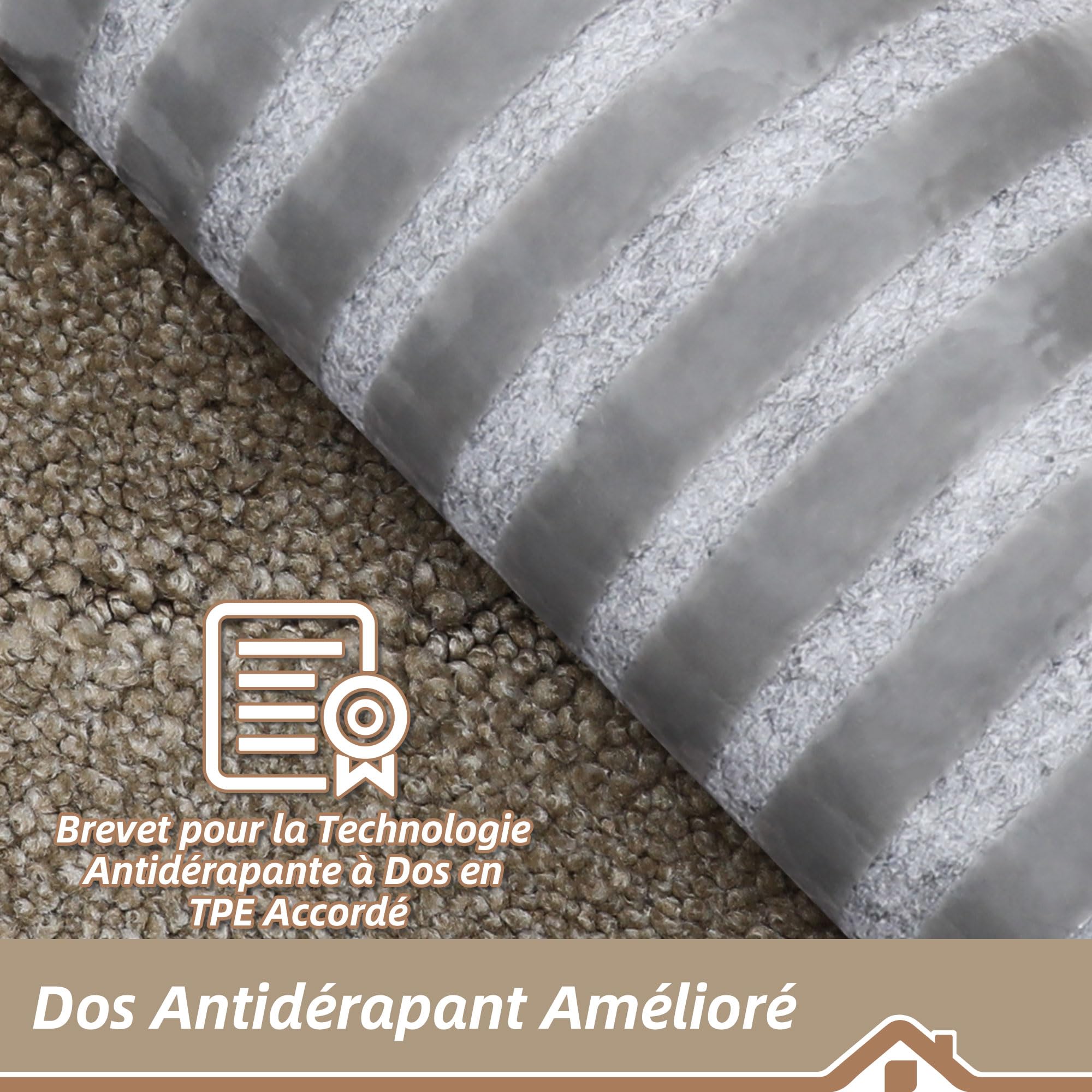 BEQHAUSE Tapis Escalier, Beige, 15 Pièces, Antidérapant, 22 * 70cm