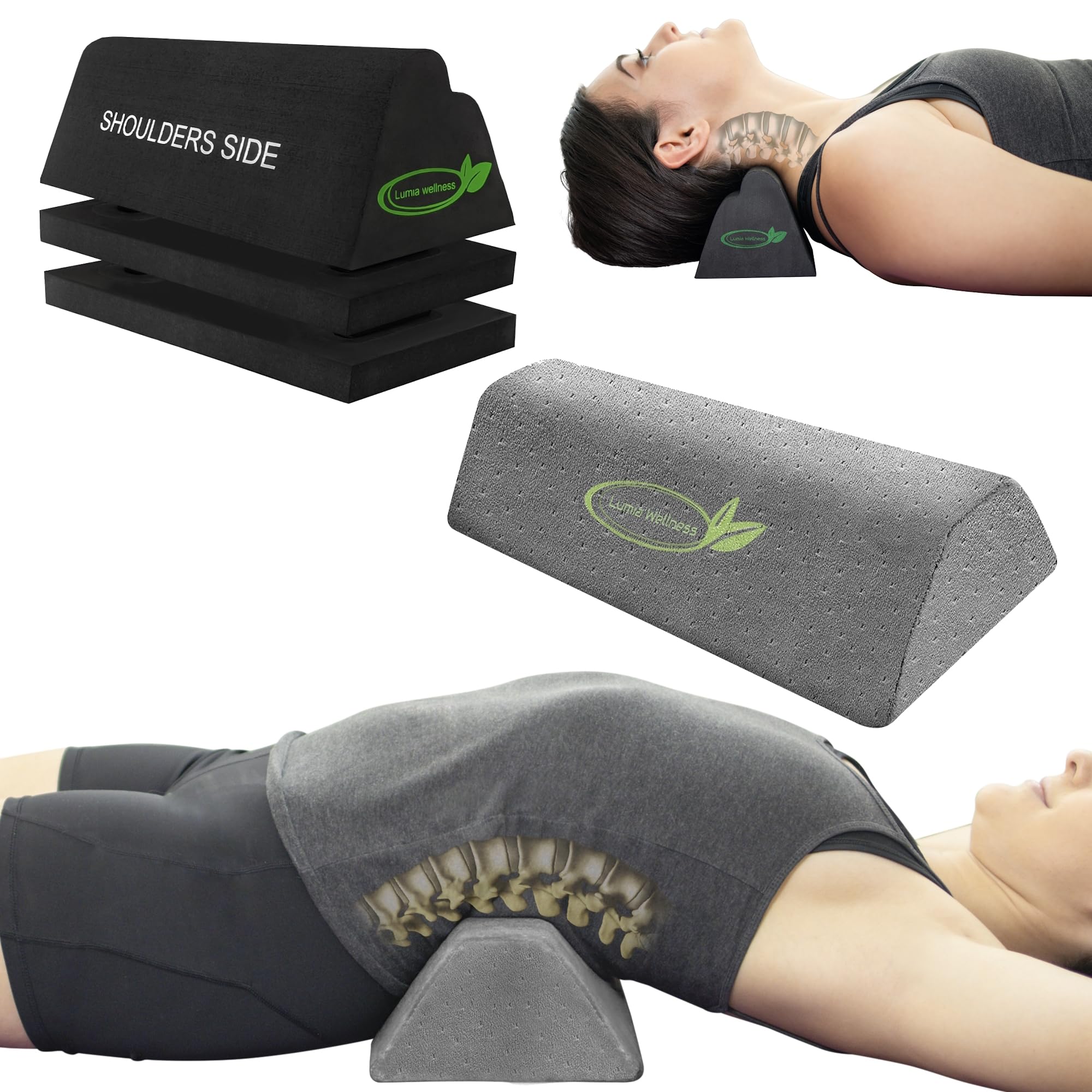 Cervical Orthotic Traction Block Neck Stretcher and Lumbar Fulcrum Back Stretcher for Lower Back Pain Relief Bundle