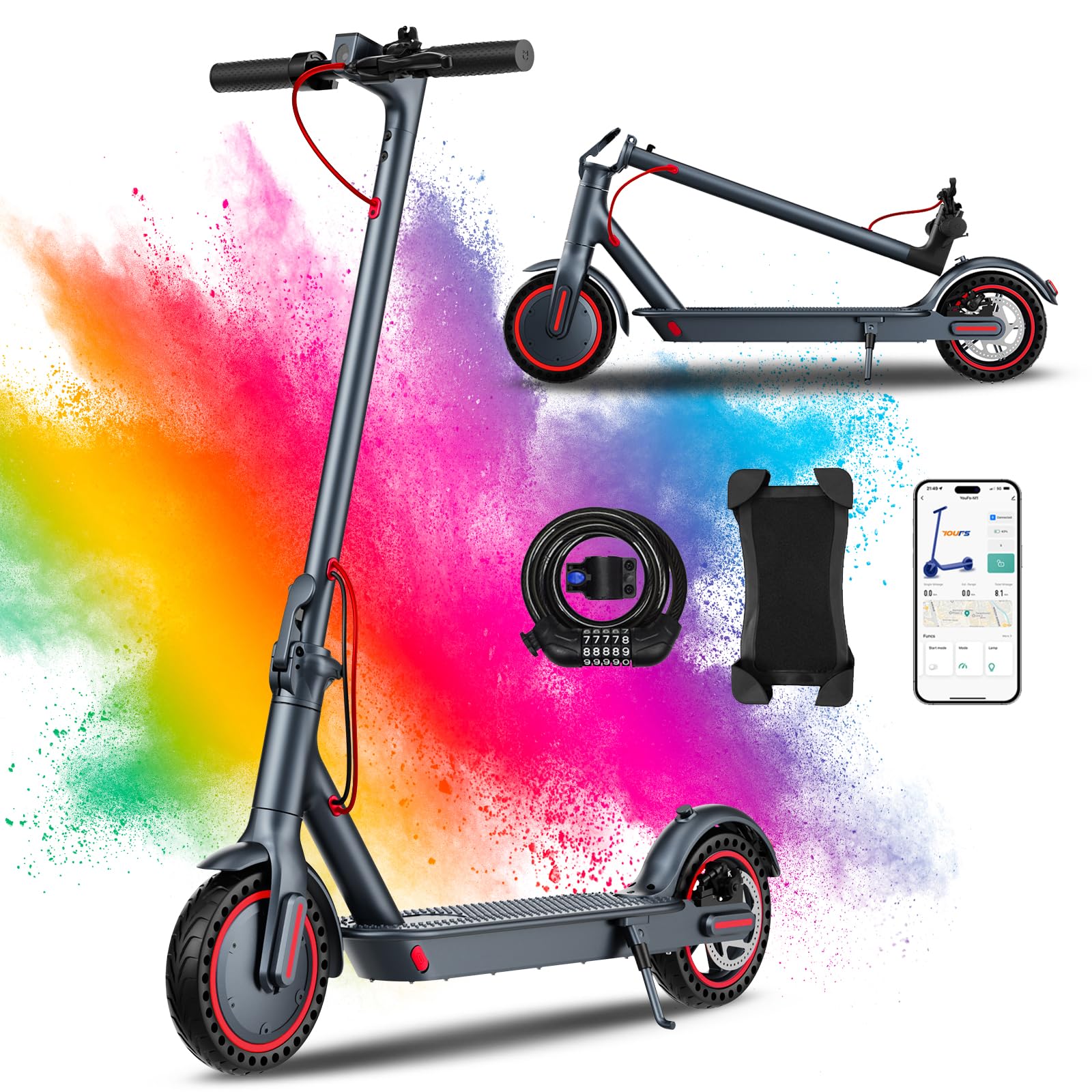 QnQ Trottinettes Électriques Adulte, 2026 Trottinette Pliable 8,5", Moteur 500W/25KM/H Autonomie 30KM, Pneus Nid d'abeille Increvables, Contrôle Via APP et Affichage LED,Batterie 36V 10.4Ah, Max 120kg