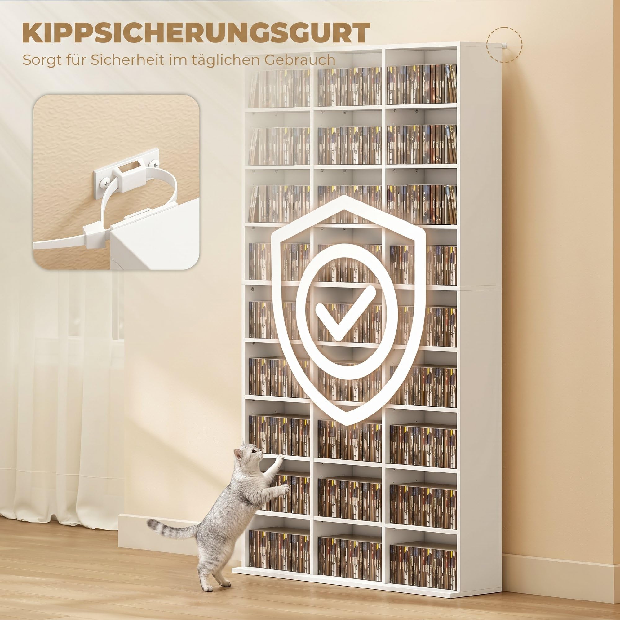 HOMCOM CD/DVD-Regal für 835 CDs oder 500 DVDs, Blu-ray Medienregal, Weiß | Mit 27 Fächern, 21 Verstellbaren Einlegeböden, CD Turm, für Wohn-, Schlaf- oder Arbeitszimmer