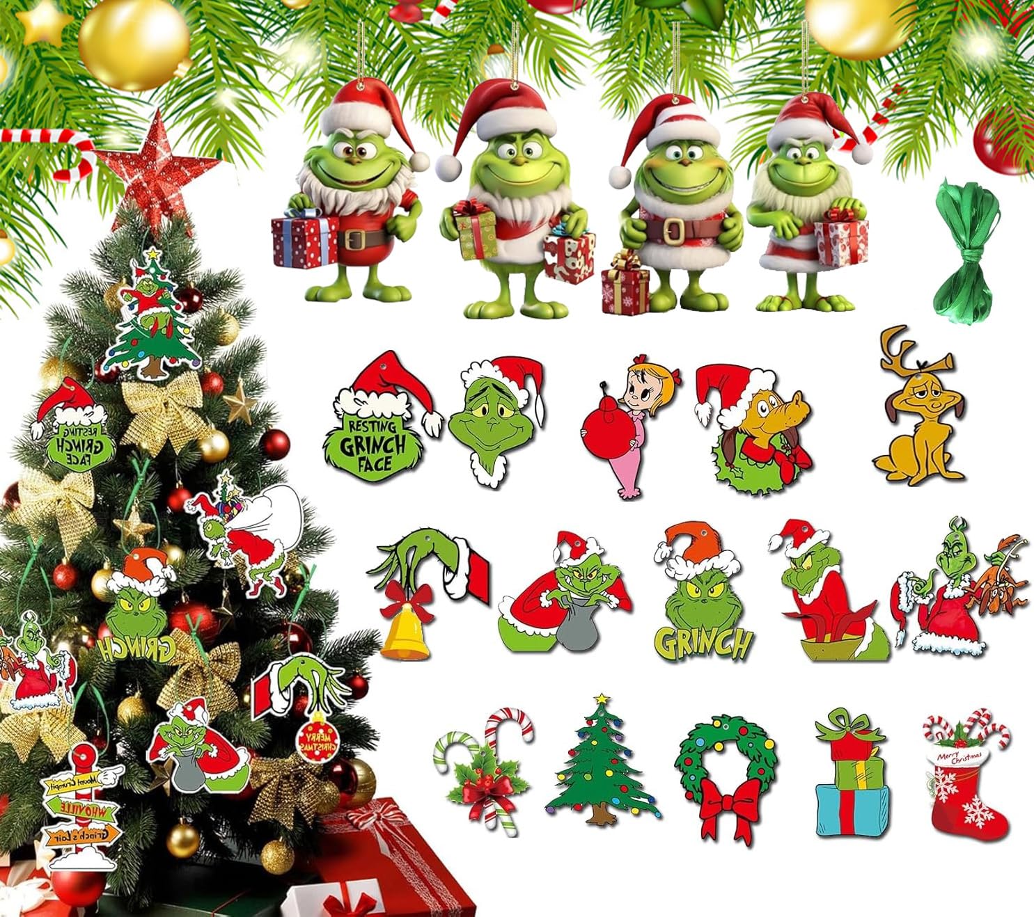 Adornos de Navidad 29 Pcs Grinch Colgantes Colgante Navideñas para Festivales Fiestas Regalo,Adornos de Navidad para Colgar en para árbol de Navidad para Suministros de Fiesta de Navidad de Invierno