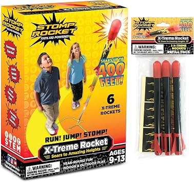 قاذفة الصواريخ Stomp Rocket X-Treme للأطفال وحزمة الألعاب الخارجية Rocket Refill