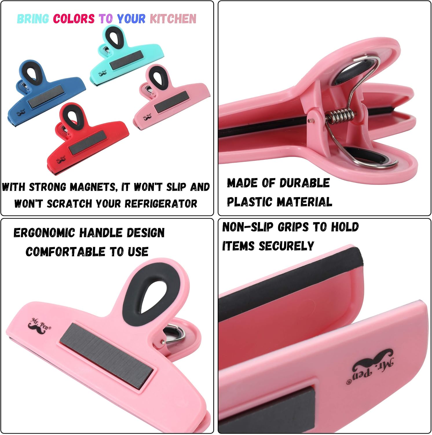 Mr. Pen- Chip Bag Clips, Magnetic Clips, 4 Pack, 5 Inches Wide, Heavy Duty, Bag Clips, Bag Clips for Food, Magnet Clips, Chip Clips, Bag Clips, Food Clips, Magnetic Bag Clips, Clips for Fridge