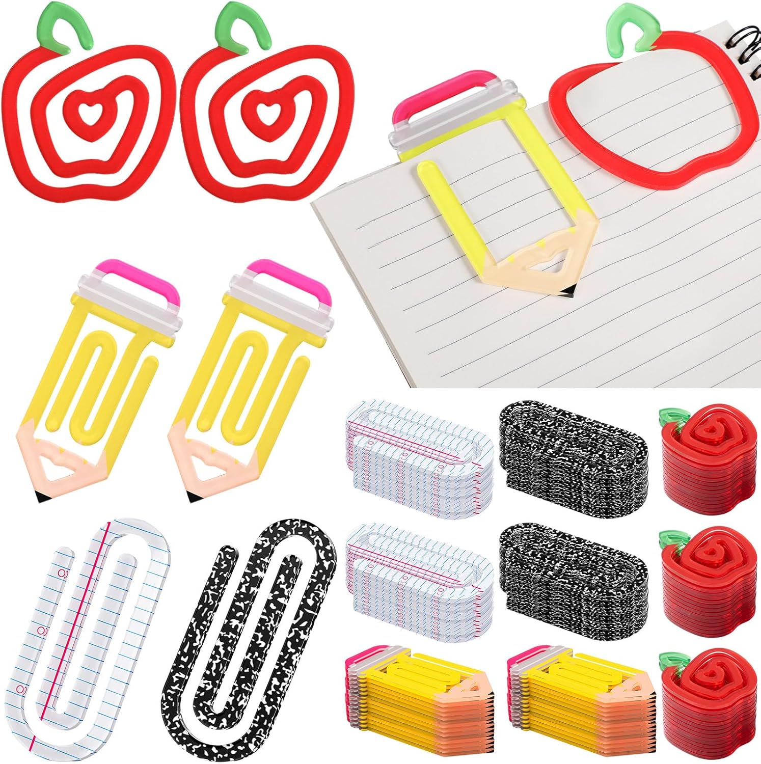 AmazingSpark 36 Pcs Jumbo Teacher Acrylic Paper Clips Teacher Appreciation Day Gifts Office Bookmark Operation Cute 4 Inch Large Paperclip Gift Bookmark Classroom Supplies (Apple Mixed Style)