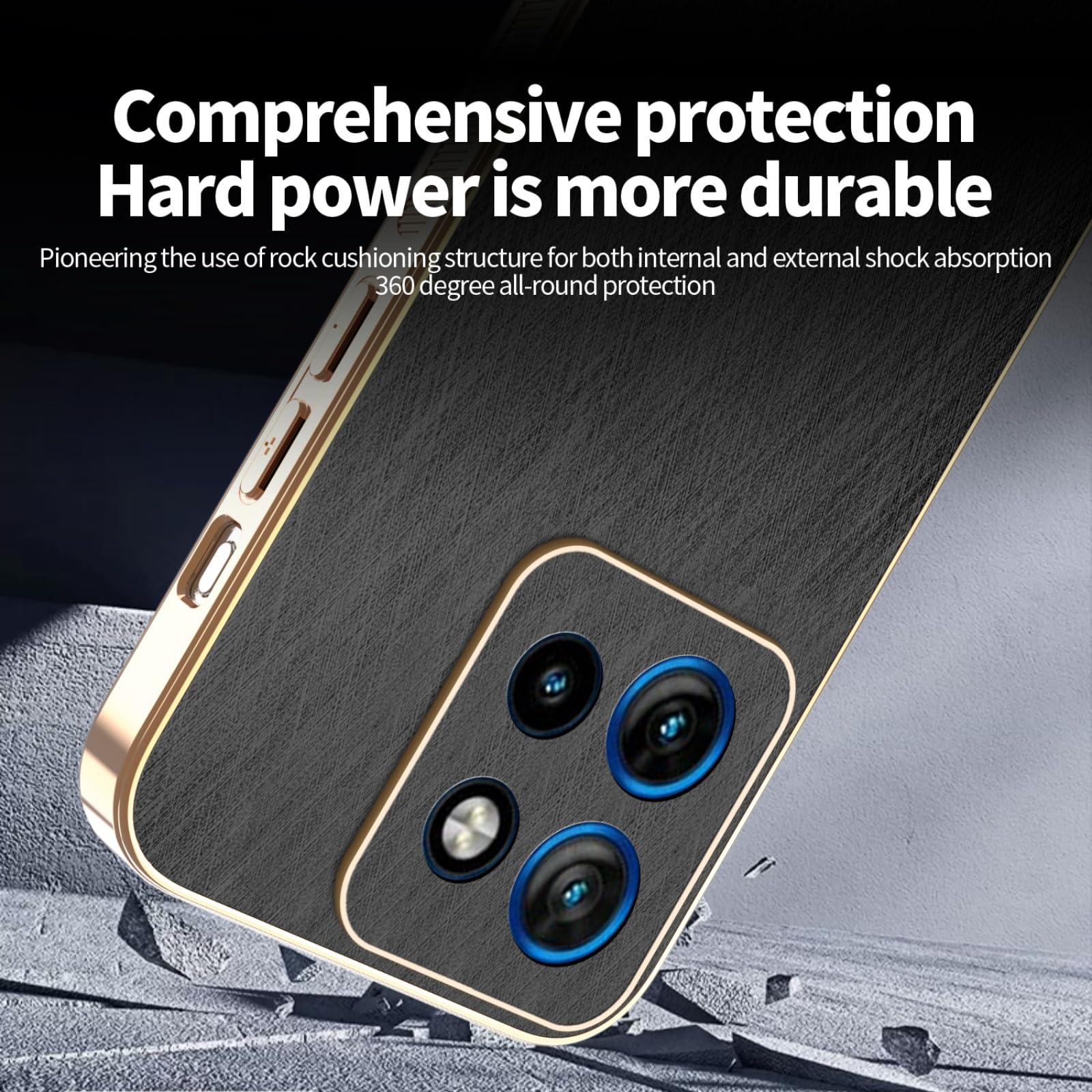 Cover In Pelle Per Motorola Moto Edge 50 Neo – Trama Filo Dorato, Antiurto E Anti-impronta, Nero Elegante