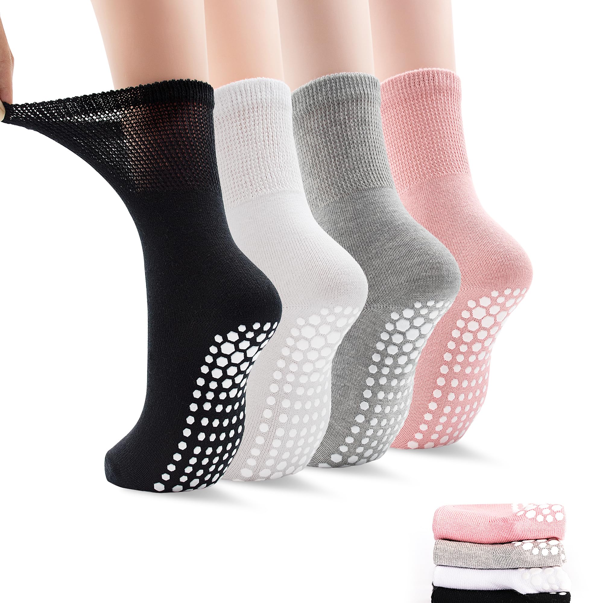 ELUTONG Damen Antirutsch Yoga Socken, 4 Paar Atmungsaktive Rutschfeste Pilates Socken with Super Stretch Manschette für Yoga, Pilates, Ballett, Tanz, Trampolin EU 35-39