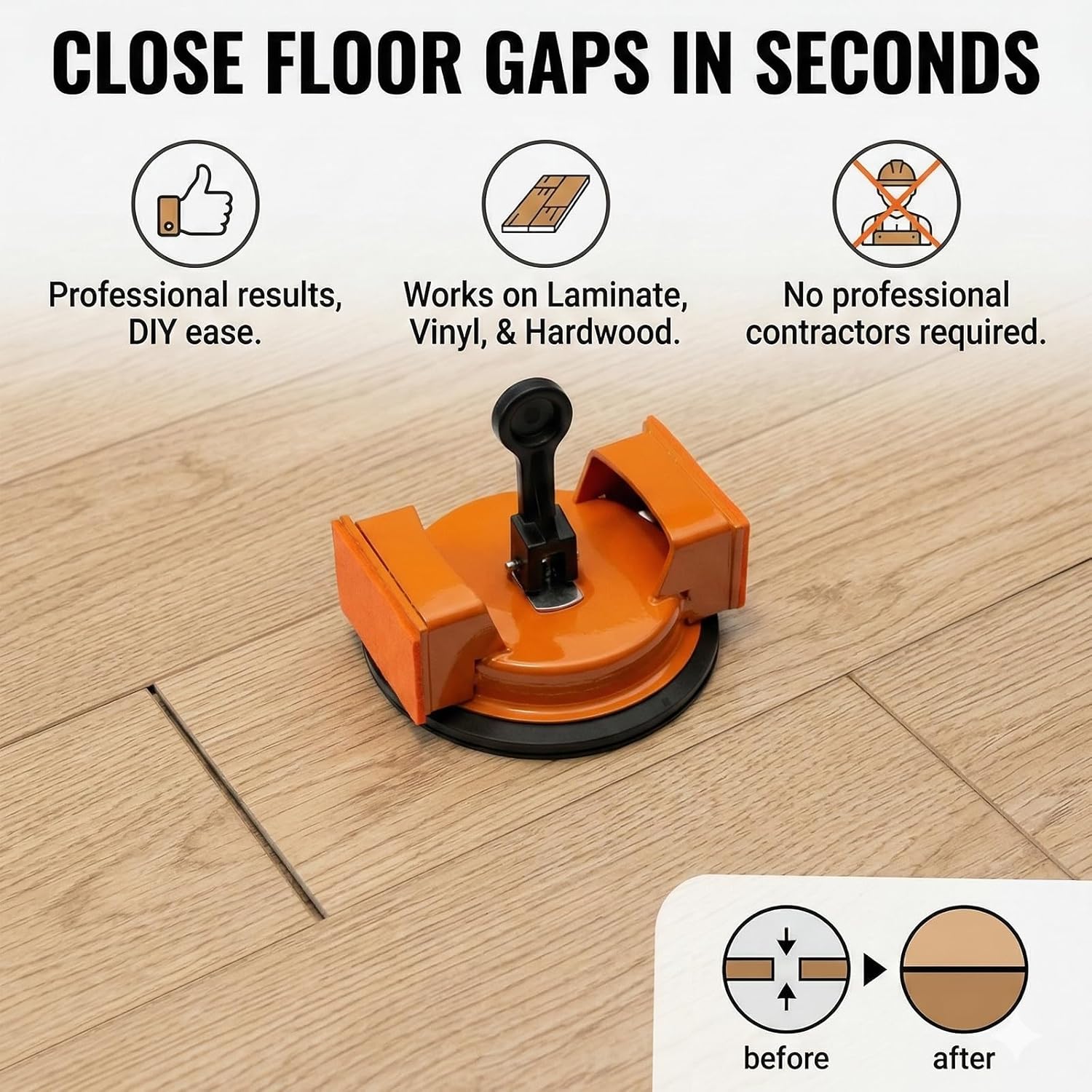 Heavy Duty Floor Gap Fixer Tool Kit with Rubber Mallet & 5 Reusable Sticky Pads, Laminate Floor Gap Repair Tool with Enhanced Suction Cup for Vinyl, Hardwood Floor and Engineered Wood Floor Repair