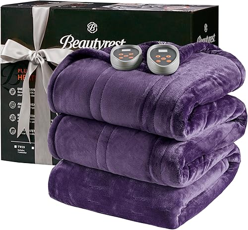 Miniatura 17 de Manta calefactora Beautyrest, manta eléctrica reversible suave y cálida, manta de sherpa para oficina, sofá, 3 ajustes de calor, apagado automático