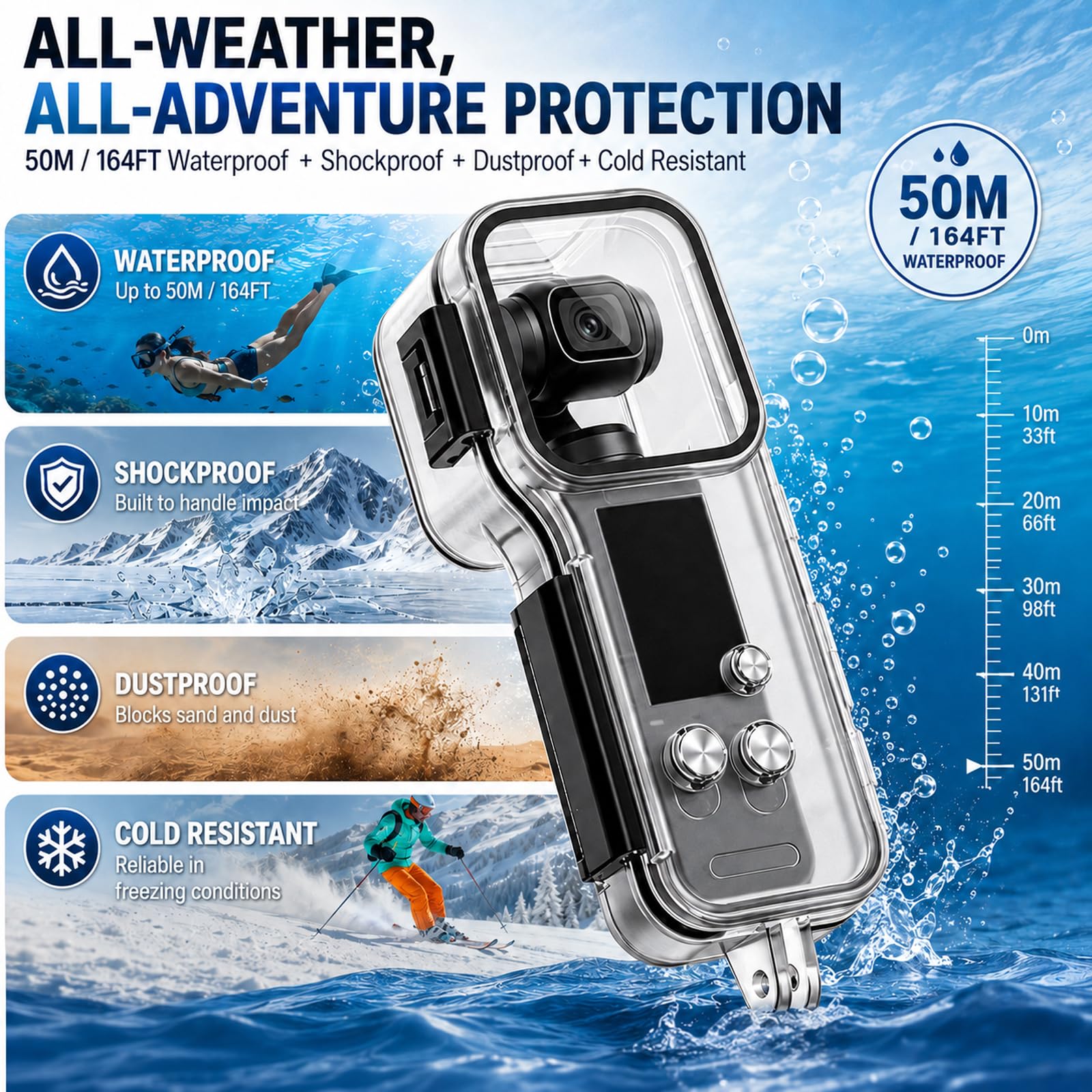 PULUZ Funda impermeable de buceo IPX8 de 50 m para DJI Osmo Pocket 4