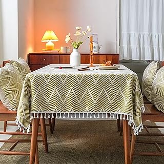 Tolldek Mantel rectangular amarillo, 140 x 300 cm, mantel ondulado con borla, lino, mantel de mesa alta resistente al agua, adecuado para decoración del hogar