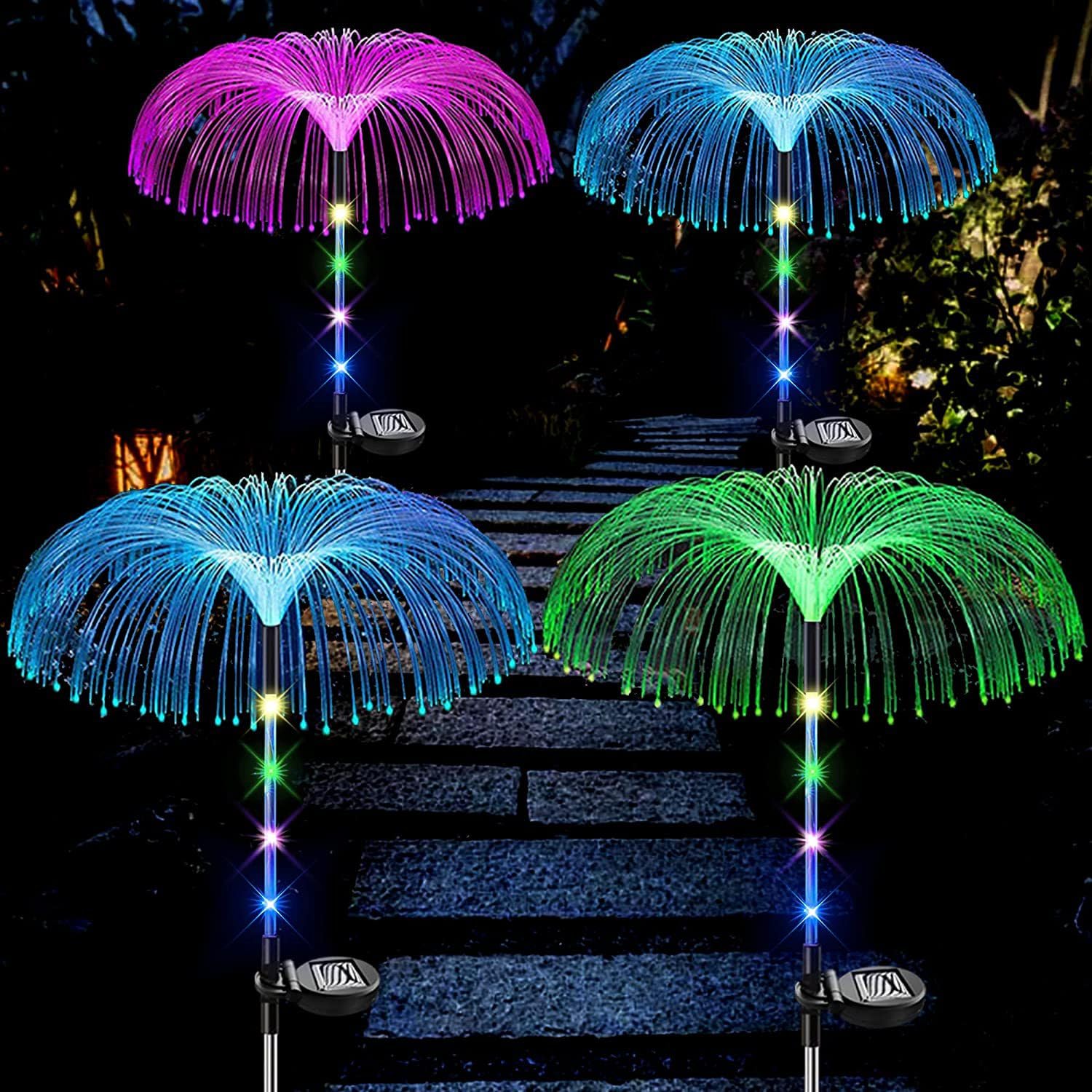 Solar Garden Lights Waterproof LED Jellyfish Lights Colour Changing Swaying Outdoor Fairy Garden Light (Single Layer/Transparent Pole)