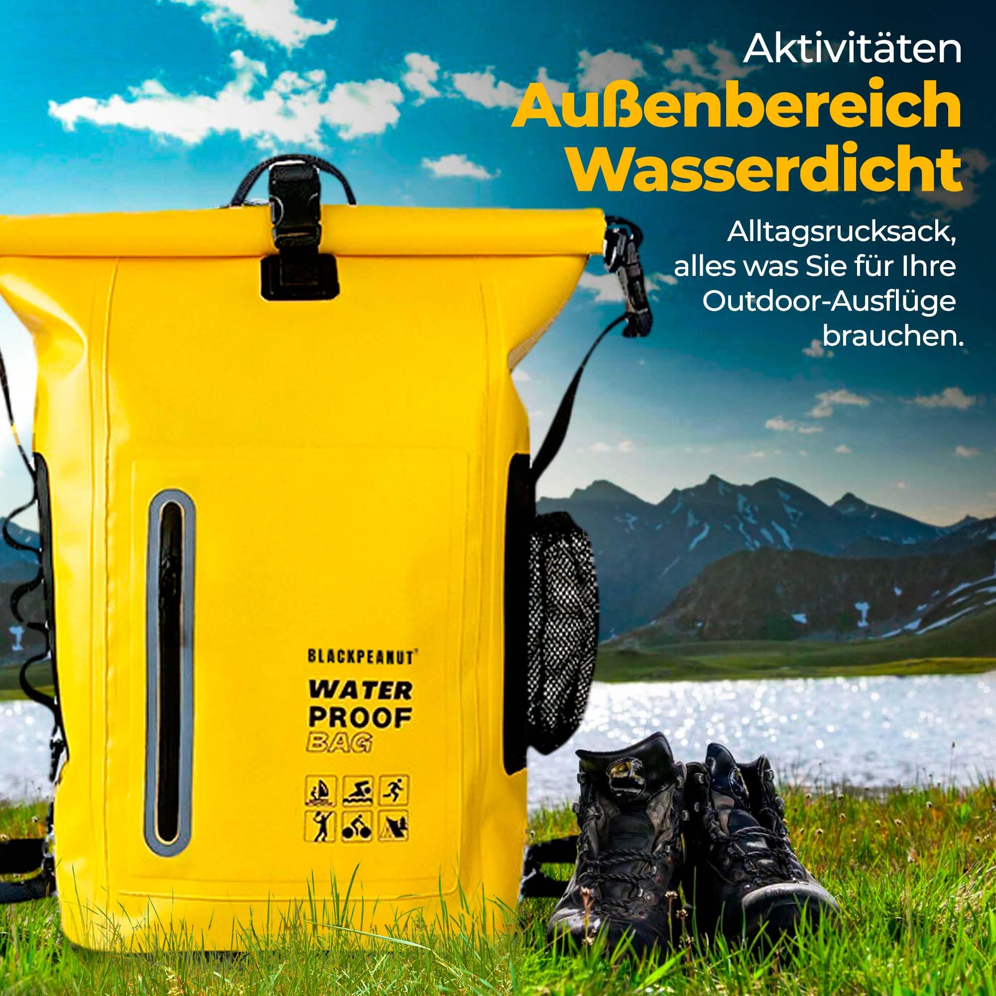 Wasserdichter Rucksack mit 25 Litern, Bequeme Trockentasche mit Außentasche für Wasserflasche, Drybag, Ideal für Wasseraktivitäten und Outdoor