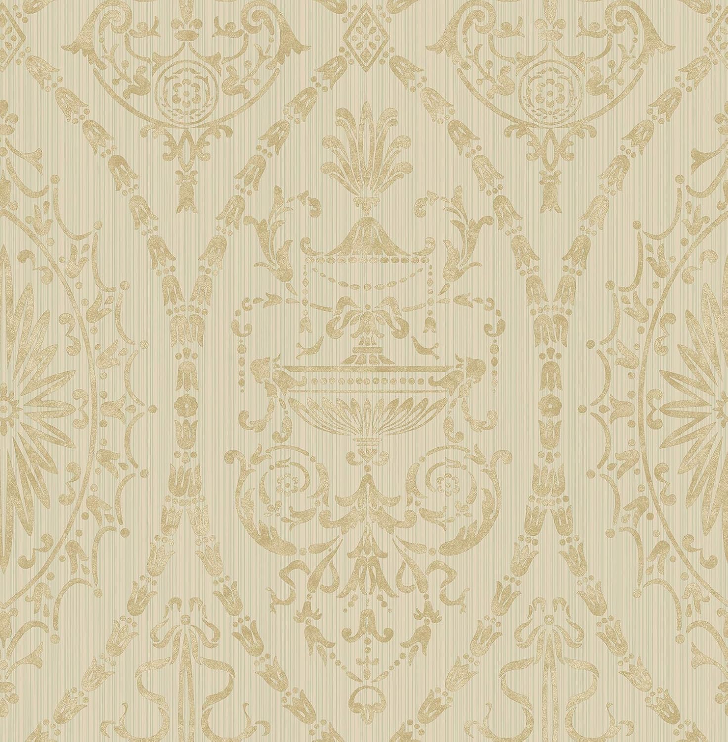 Victorian Damask Wallpaper Gold Cream in Vintage Arts and Crafts ...