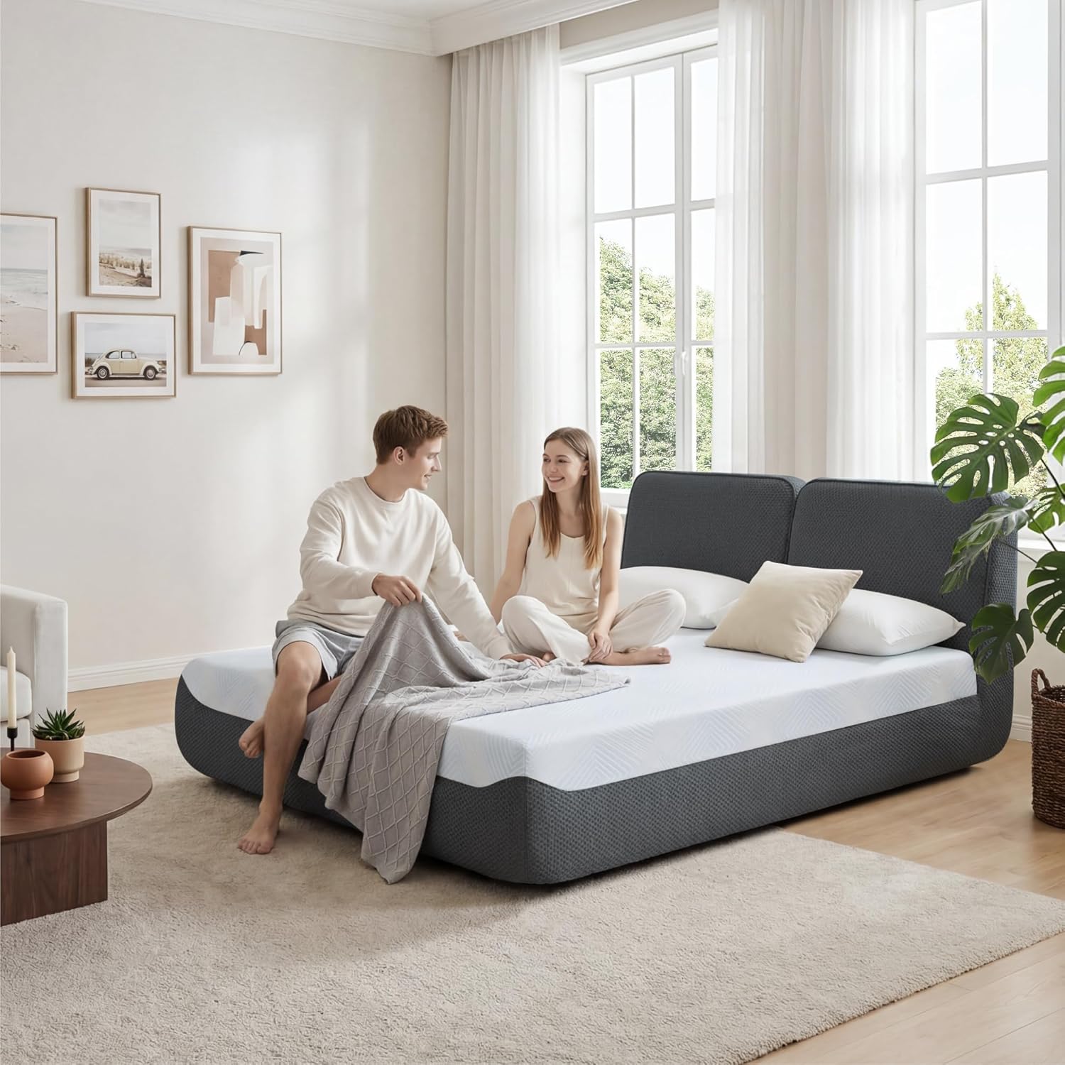 Queen Bed with Mattress Included,All-Foam Compressed Bed Set,No Assembly Required,Boneless Bed in A Box Gift for RV, Bedroom,Guest Room,Light Grey