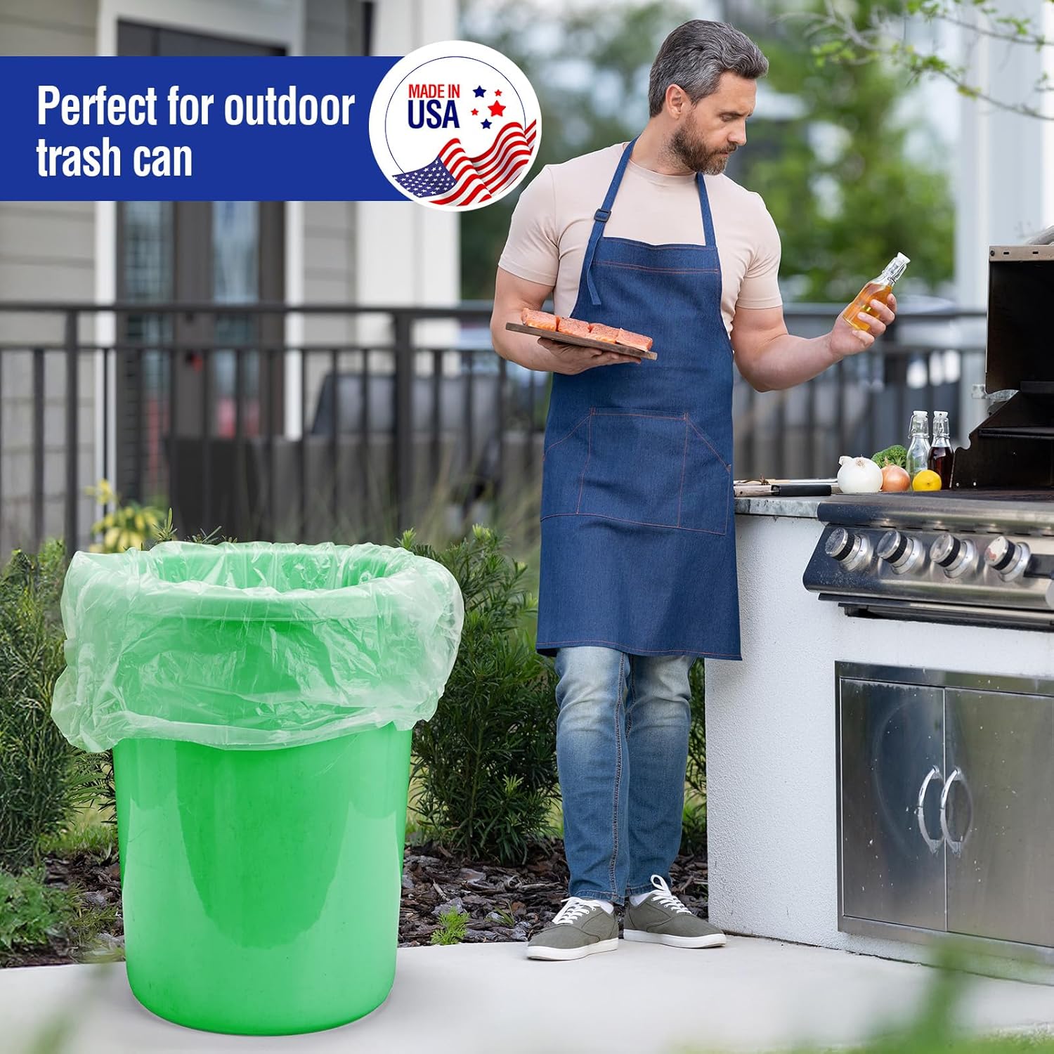 Delxo 40-45 Gallon Clear Trash Bags, 250 Count – Medium Duty Garbage Bags, Thick, Durable & Puncture-Resistant Plastic – Made in USA for Kitchen, Yard, Office & Party