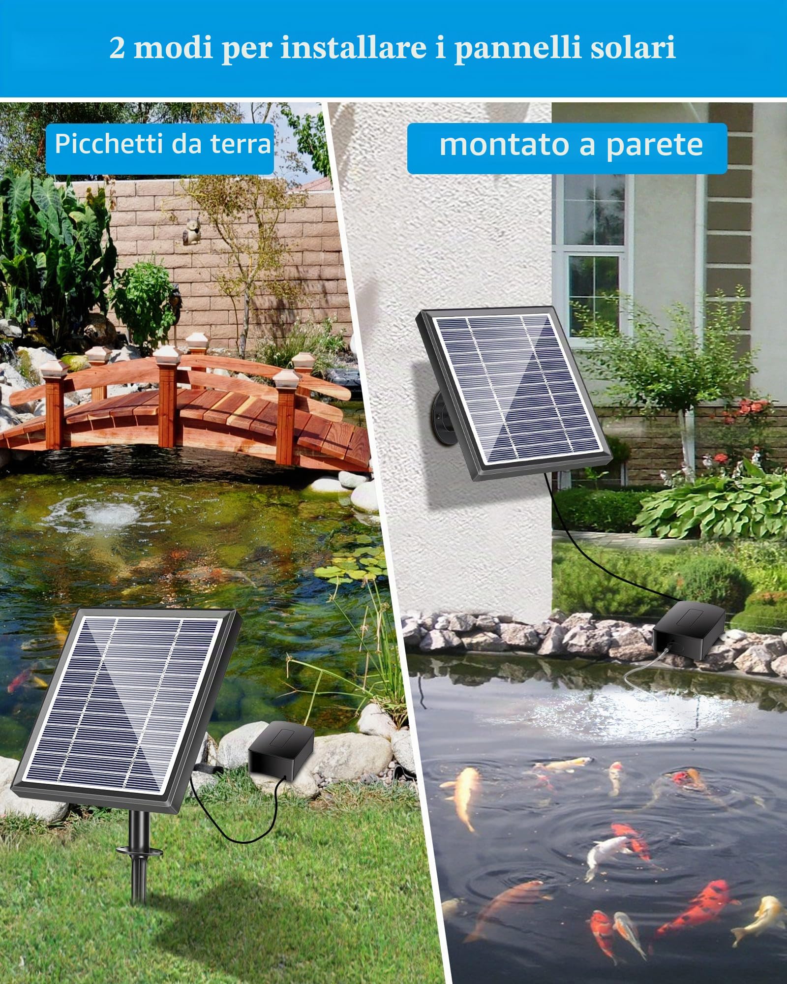 Biling Aeratore Solare per Laghetti, 2,5 W Ossigenatore Solare per Laghetto con 2200 mAh Batteria, Pompa ad Aria Solare per Circolazione Ossigenante Aerazione di Acquario, Laghetto da Pesca, Giardino