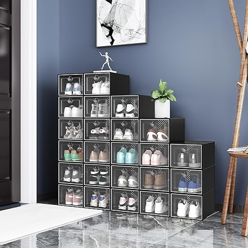 Vista 67 de YITAHOME Cajas de almacenamiento apilables XL, 18 organizadores y cajones para zapatos, color negro (tamaño extra grande)