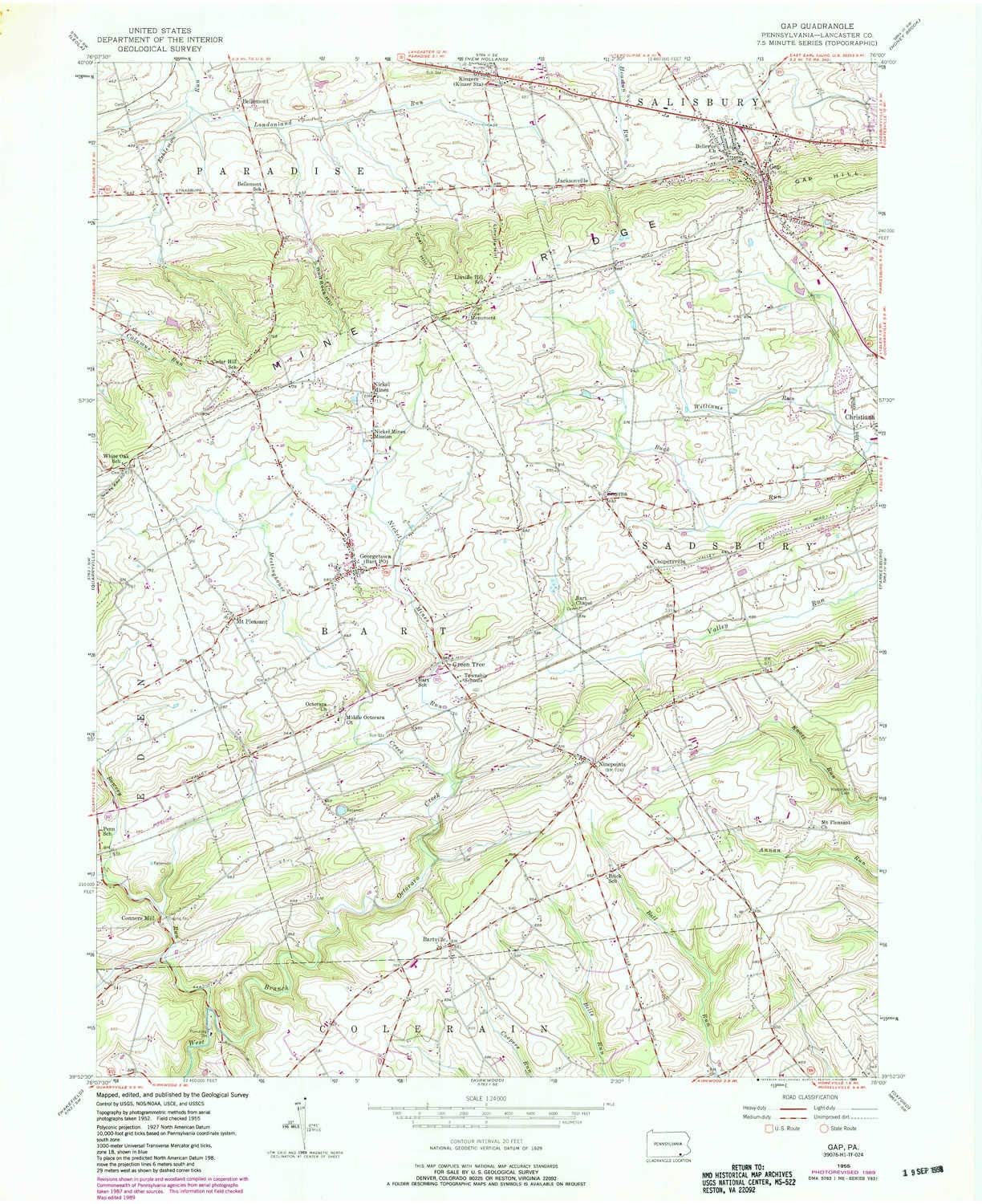 YellowMaps Gap PA topo map, 1:24000 Scale, 7.5 X 7.5 Minute, Historical, 1955, Updated 1989, 27 x 22 in - Paper