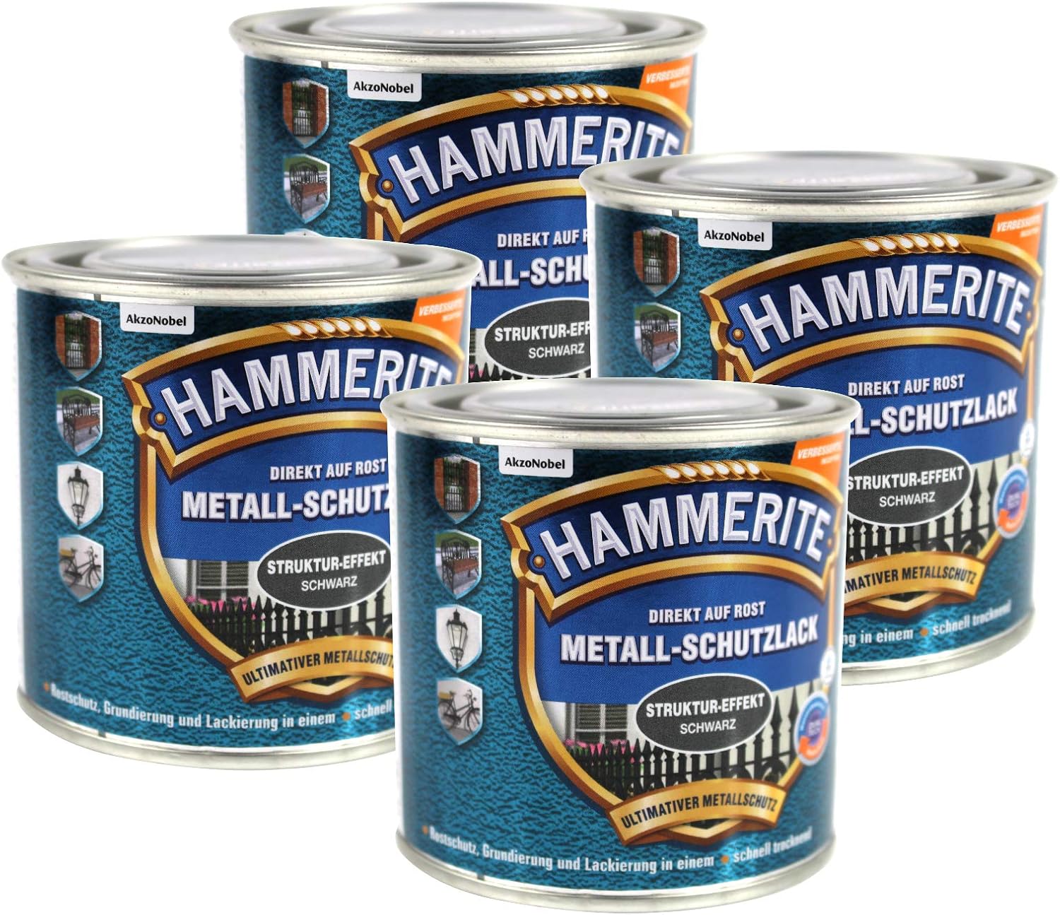 Hammerite Metallschutzlack 1l / 4x 250ml / schwarz struktur effekt