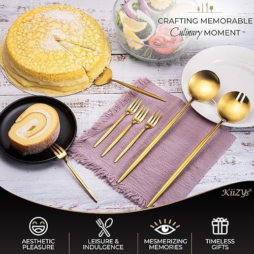 Miniatura 4 de Bundles and Save KiiZYs - Juego de cubiertos dorados mate y cucharas para servir, tenedores, cubiertos de acero inoxidable