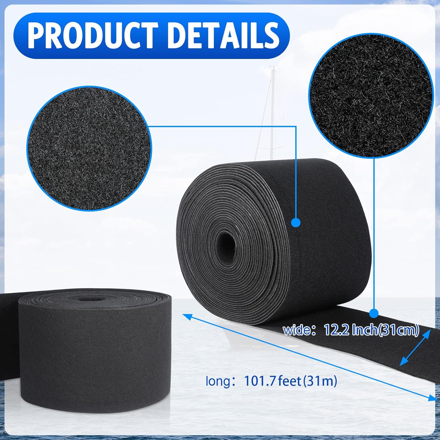 Remerry Boat Trailer Bunk Carpet, Marine Carpet Black Padding Polyester Boat Trailer Bunks Replacement Step, Bunker Material Covers