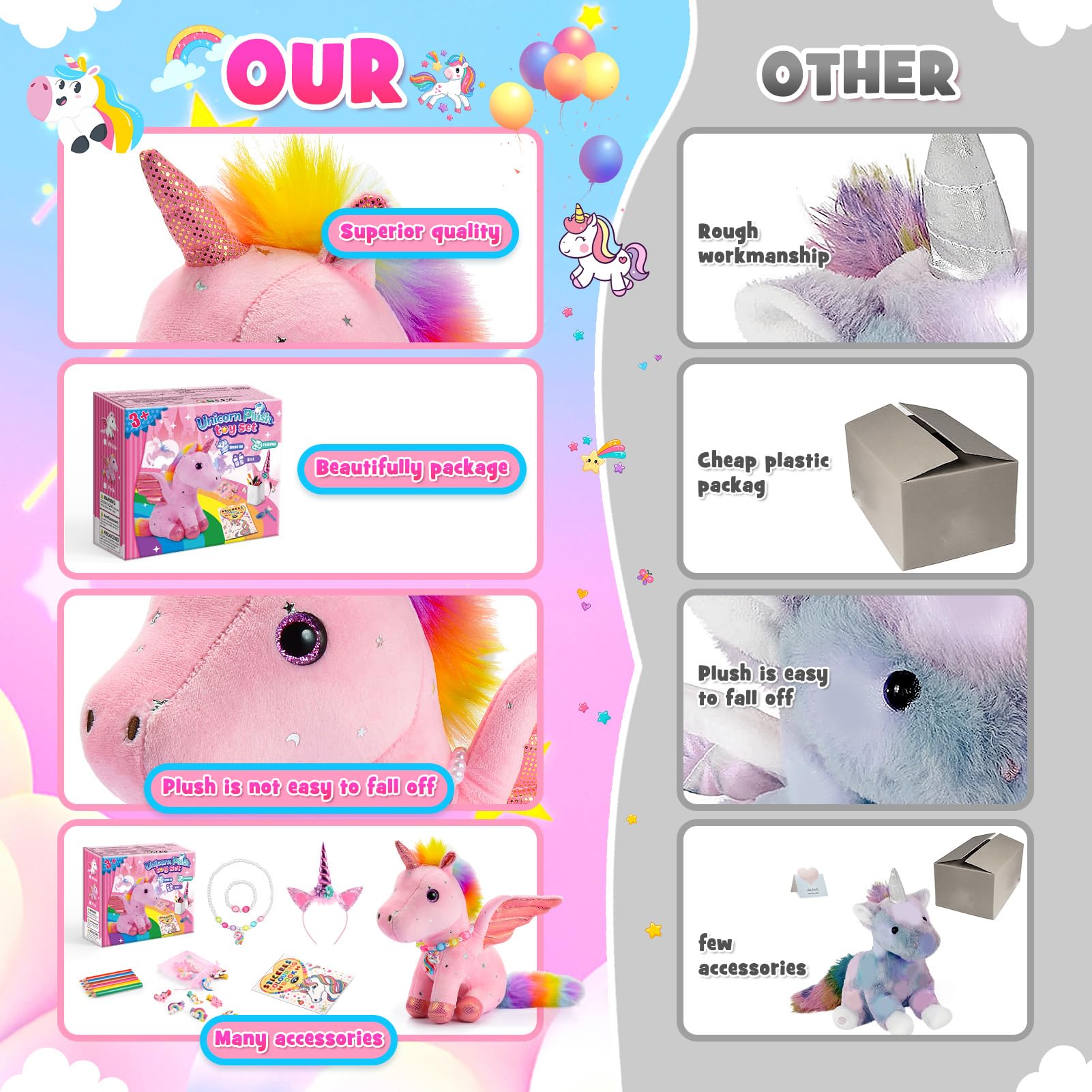 EUCOCO Peluche Licorne Cadeau Fille 3-6 Ans, Jouet Fille Licorne Peluche Loisirs Créatifs Fille 3-6 Ans Anniversaire Cadeaux de Pâques Kit Bracelet Fille Jouet Enfant 3-8 Ans