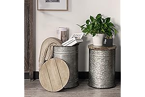 Farmhouse Storage: Rustic End Table and Galvanized Ottoman Stool Set