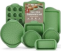 Vista 13 de Juego de repostería de lujo de acero al carbono de 8 piezas - Revestimiento antiadherente de mármol blanco, Asas de silicona - Moldes para hornear