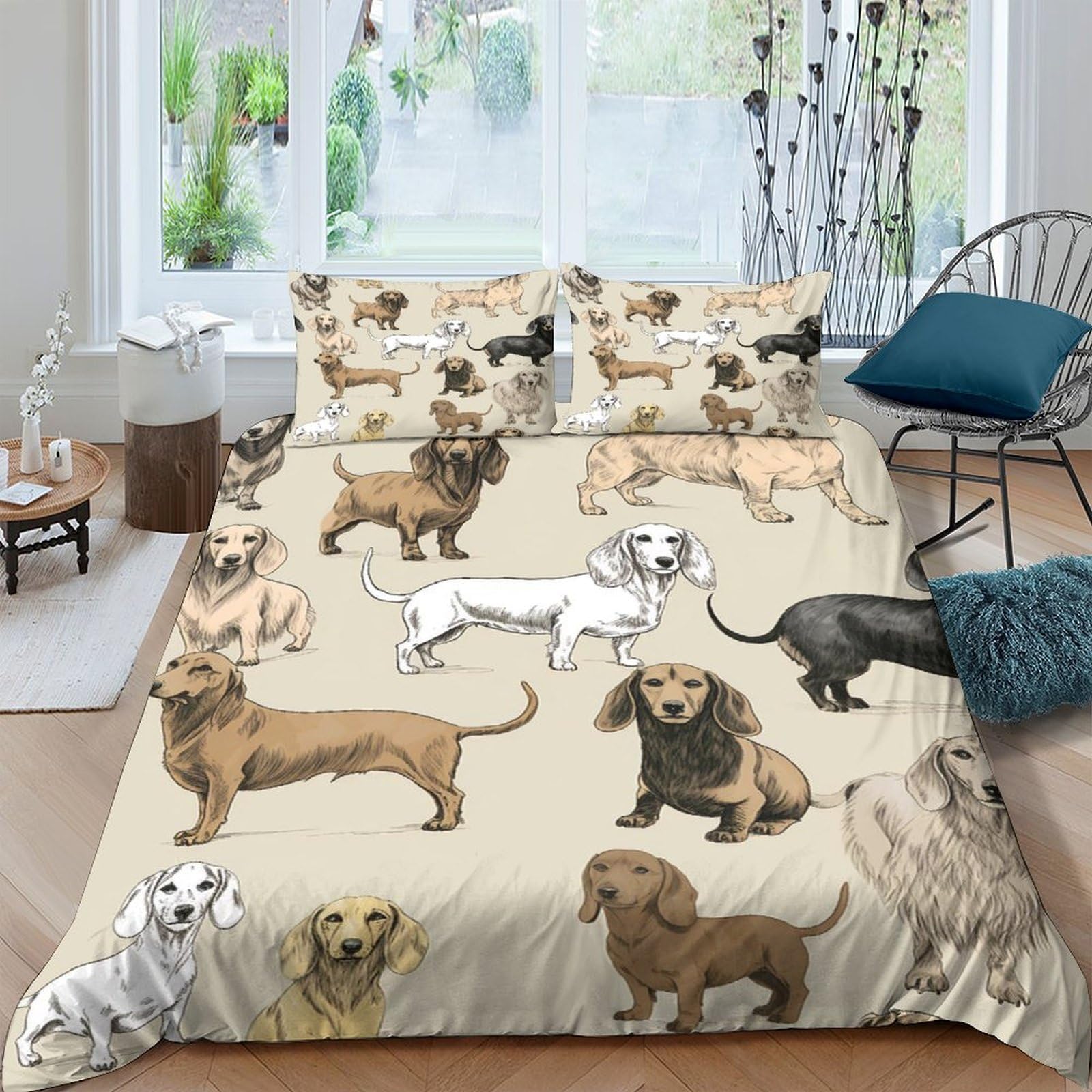 Ctjqhvkz Style-5 3D Printed Dachshund Dogs Fitted Sheet Microfiber Soft Animal Pattern Bed Cover For Bedroom Dorm Mattress Decor Single（135X200cm）