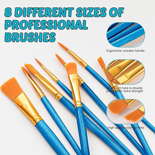 Miniatura 8 de Inburit Juego de pintura artística para niños, kit de suministros de pintura con 5 paneles de lienzo, 8 pinceles, 18 pinturas acrílicas, caballete