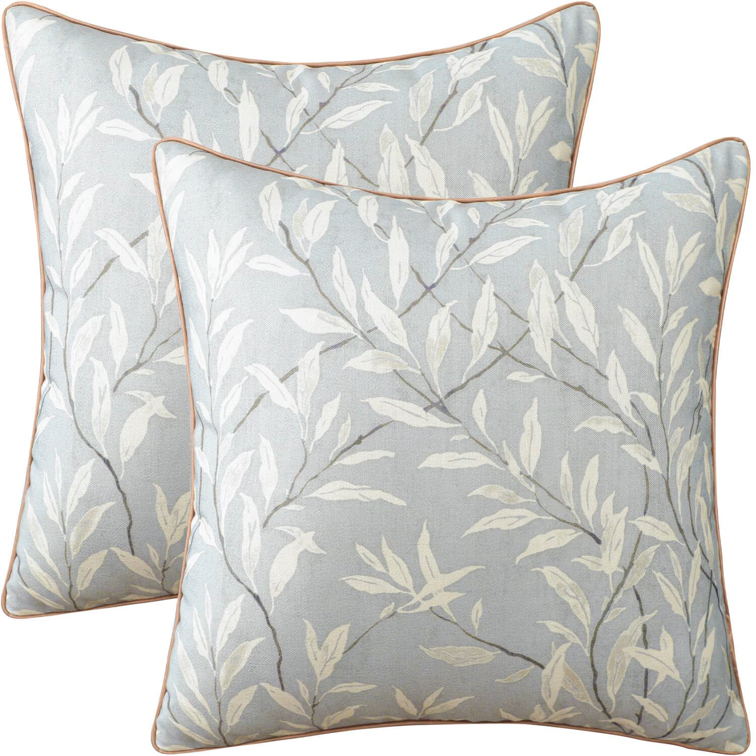 VOGOLSet of 2 18 x 18 Inches Throw Pillow Covers, Modern Country Grey Leaves Farmhouse Sofa Throw Cushion Cover, Home Decorative Throw Pillowcases for Couch Bed Car