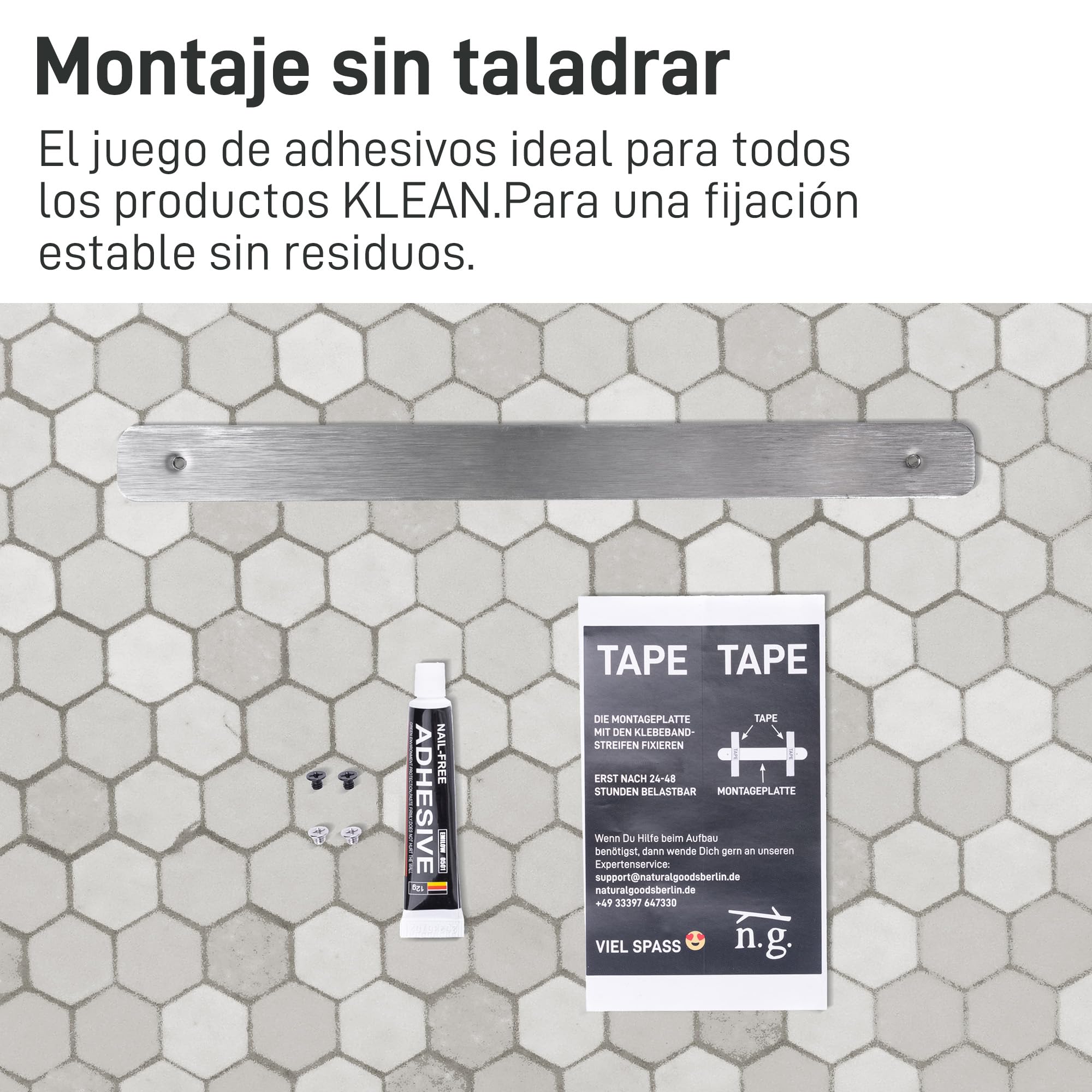 Natural Goods Berlin KLEAN Estante de Ducha | Montaje Sencillo en Pared | Estantería Ducha de Metal en Blanco | Balda Ducha ideal para Baño como Cesta para Champú, Gel de Ducha y Afeitadoras