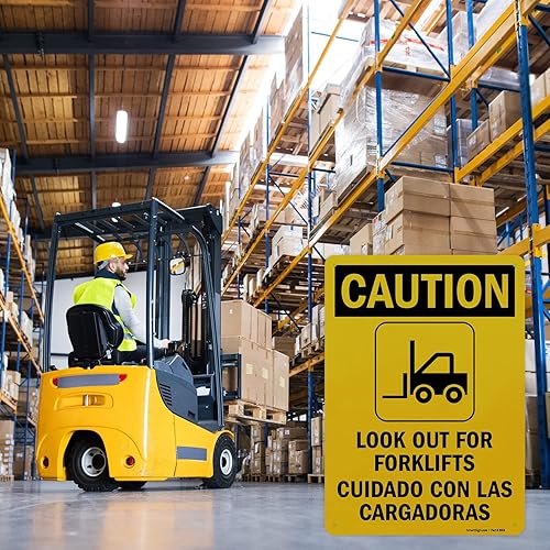 Miniatura 9 de SmartSign - S-8498-AL-14 Letrero bilingüe "Precaución - Cuidado con las carretillas elevadoras" | Aluminio de 10" x 14"