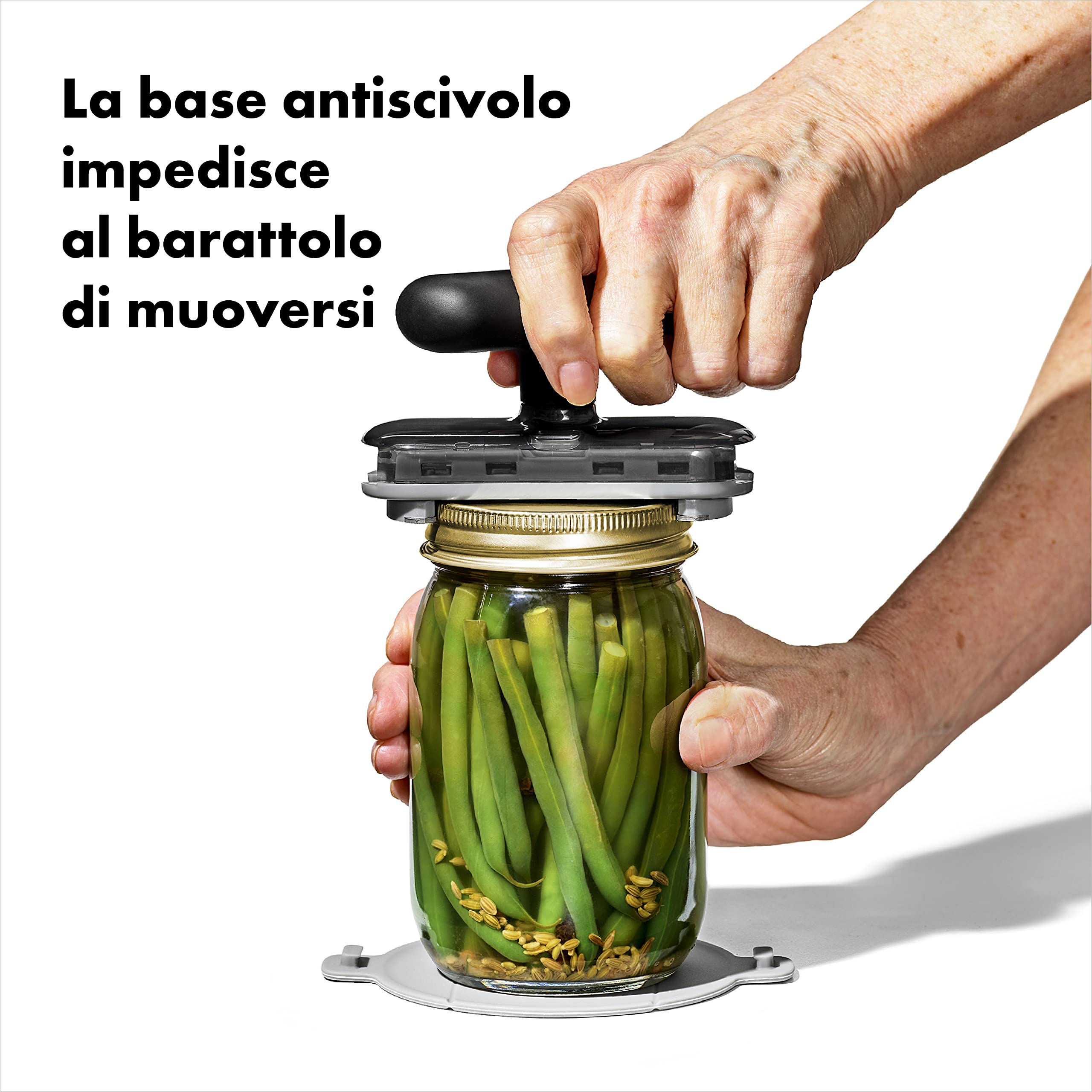 OXO Good Grips Apribarattoli Apriscatole Rotante con Base Antiscivolo, Nero