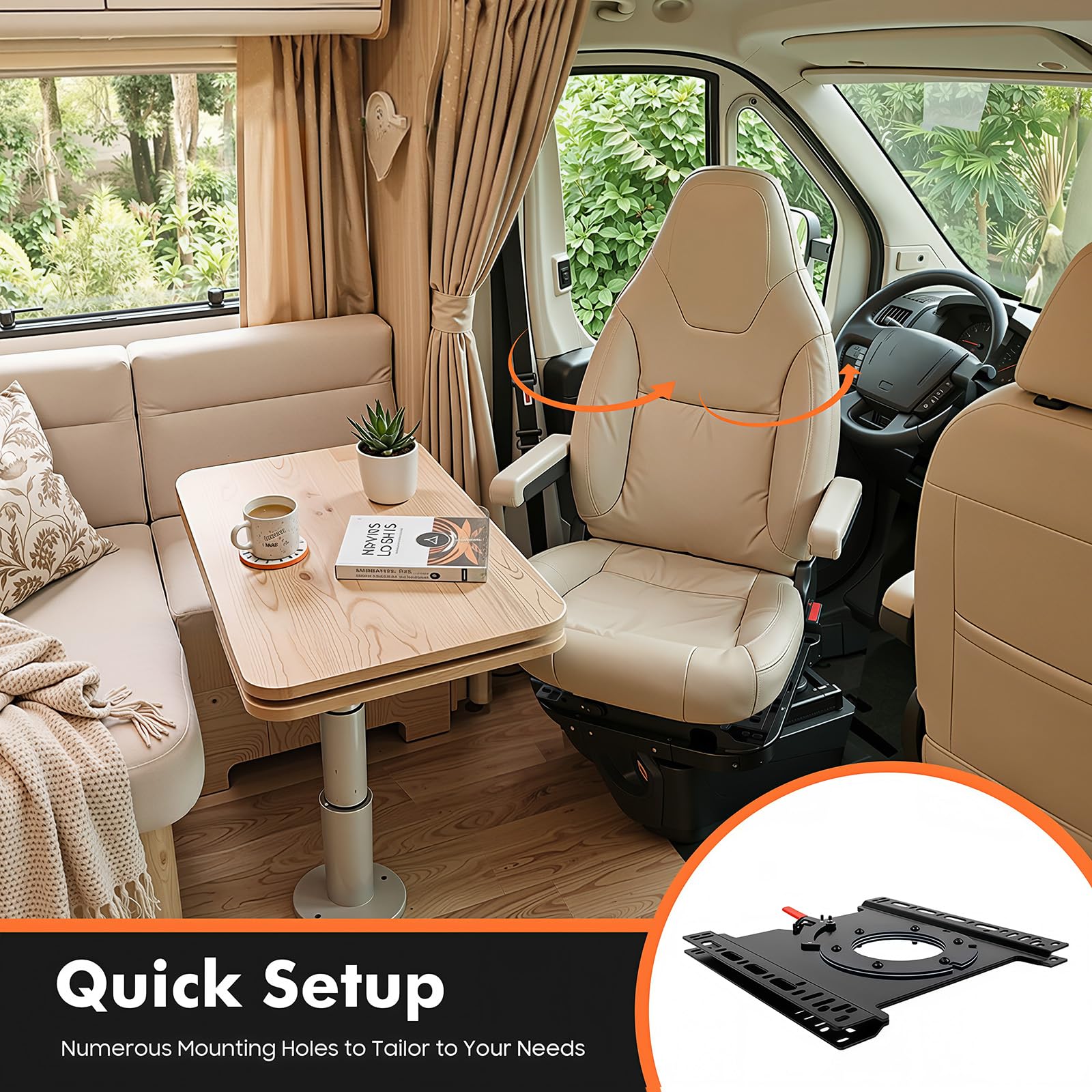 Sitz Drehkonsole 360° für Mercedes Benz Sprinter 2002-2018, Ford Transit 2014-2020, T5 T6 Wohnmobil Sitzkonsole, robuste Stahlsitz Basis, Fahrersitz Drehplatte Schwarz