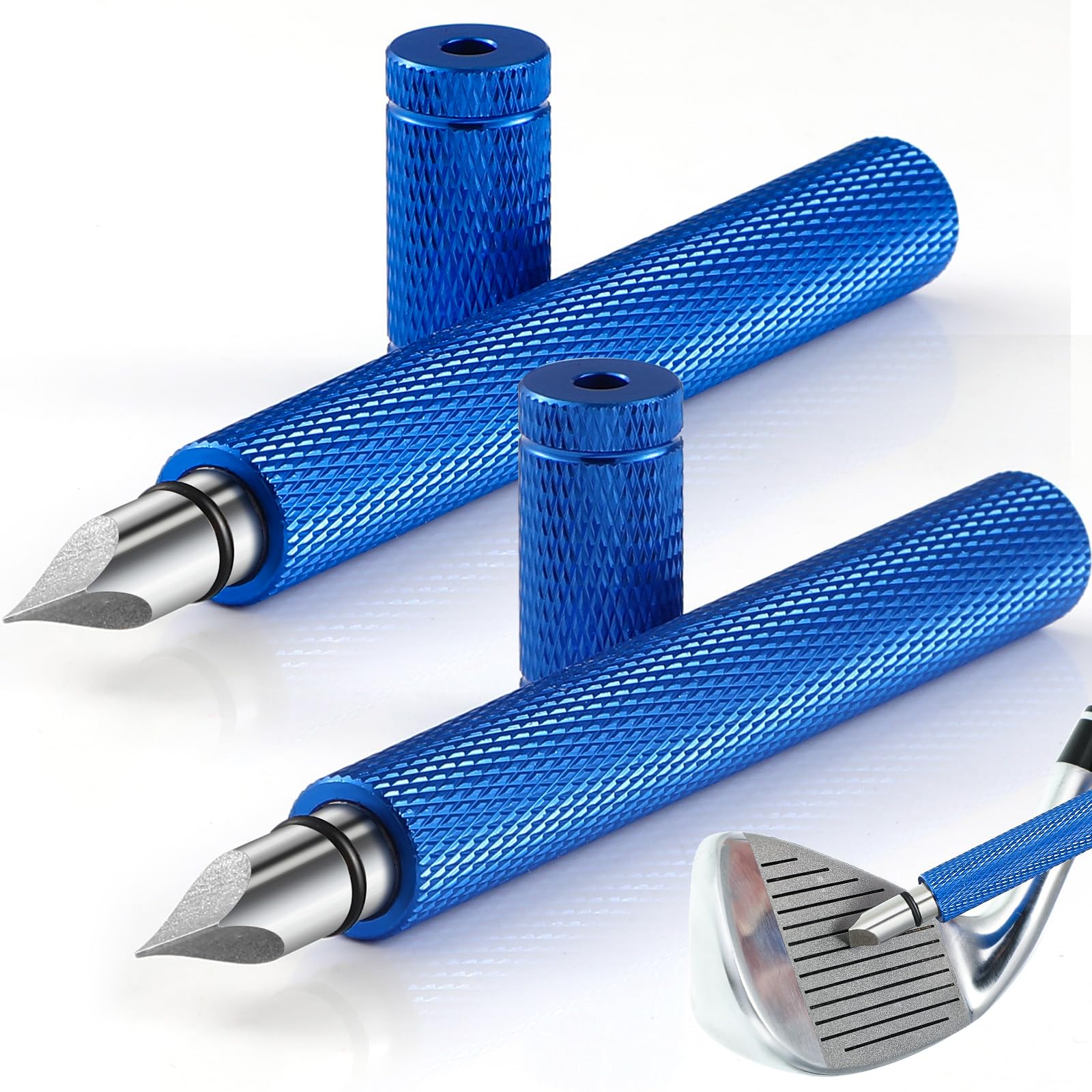 Therwen 2 Pcs Golf Club Groove Sharpener 4.33 Inch Groove Sharpener Regrooving Tool Cleaner for Wedges Irons Golf Balls (Blue)