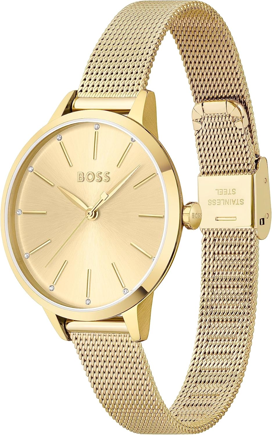 Boss Orologio Analogico al Quarzo da Donna con Cinturino in Maglia Metallica in Acciaio Inossidabile Dorato - 1502612