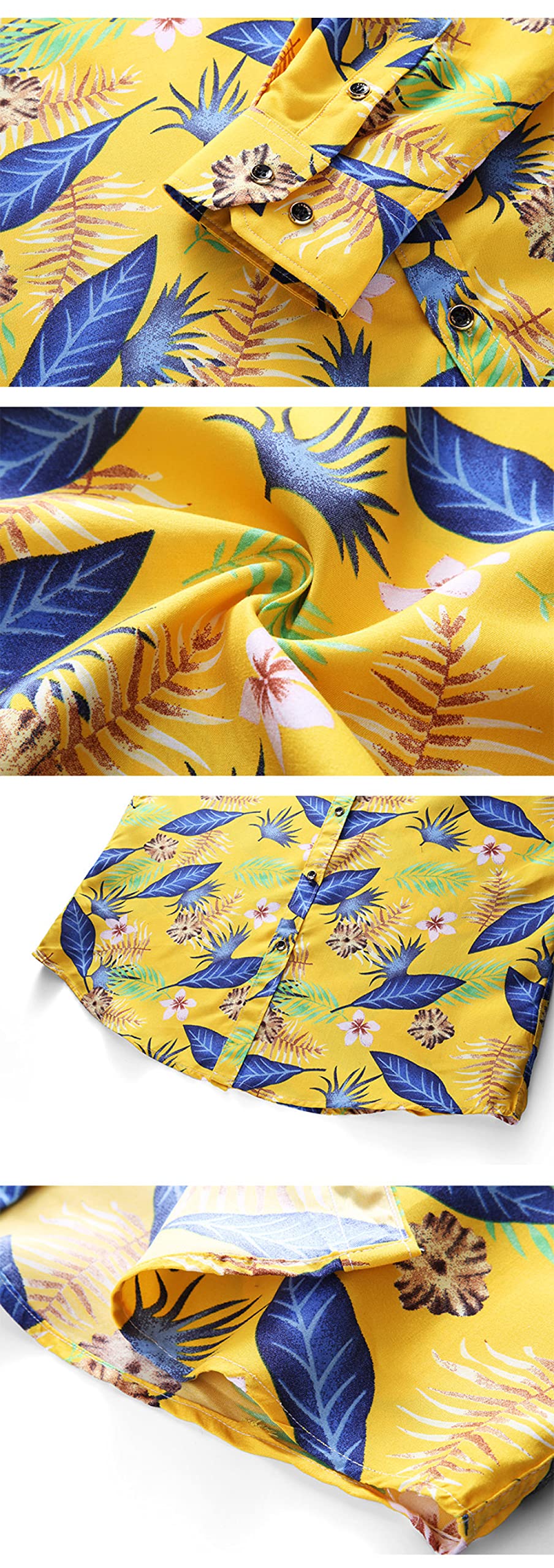 HGJH Hawaii Hemd, Herrenhemd Langarm Blau Kokosnussbaum Print Hawaiihemd Kubakragen Weiß Langarm Button Down Weiches Strandhemd Henley Shirt Für Herren Jungen