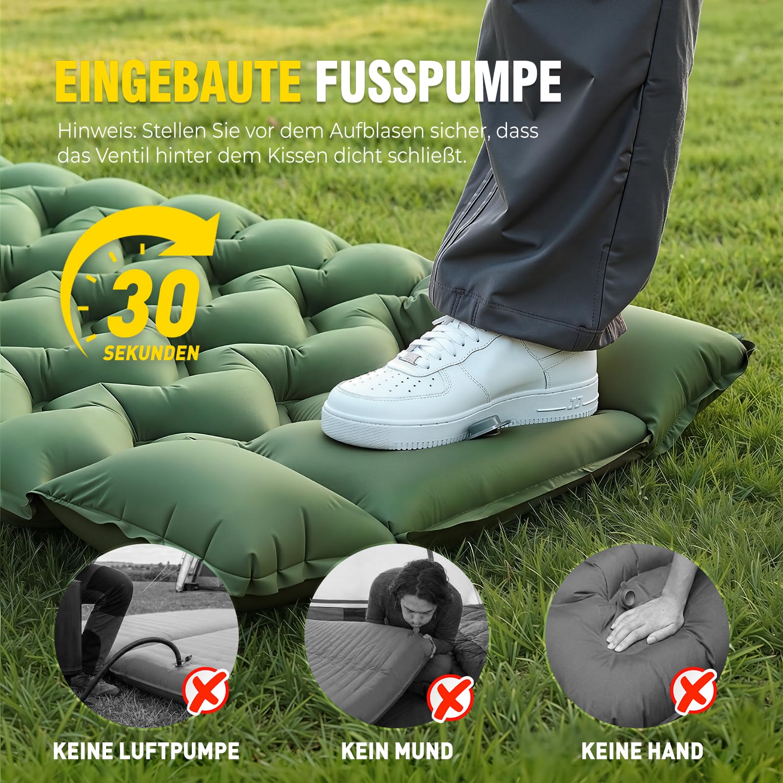 Elegear Isomatte Camping, 14CM Verdicktes Aufblasbare Luftmatratze mit Fußpumpe, Strapazierfähiges 50D-Nylon + TPU Tragbar Kompakt Wasserdicht Schlafmatte für Camping Wandern Trekking Backpacking