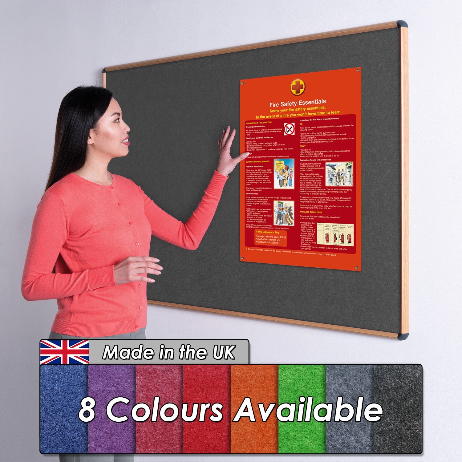 Wonderwall Fully Fire-Resistant Notice Board Light Oak Effect Aluminium Frame - 120 x 150 cm with Fixings, 11 Colours to Choose from, Ideal for Office, School, Displays