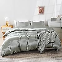 Vista 10 de HOdo Home Funda de edredón de satén, tamaño Queen, 3 piezas, funda de edredón similar a la seda, ultra suave y transpirable, juego de ropa de cama